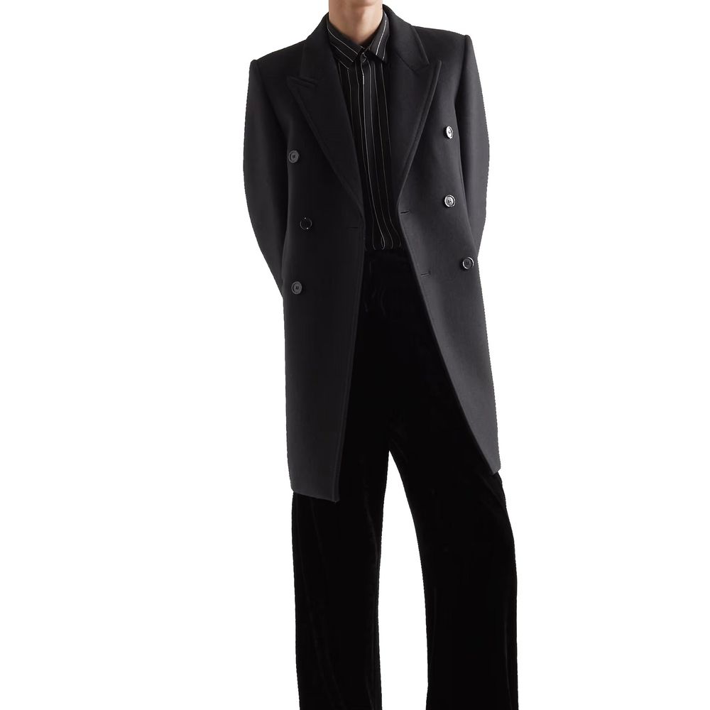 Saint Laurent Black Wool Men's Coat