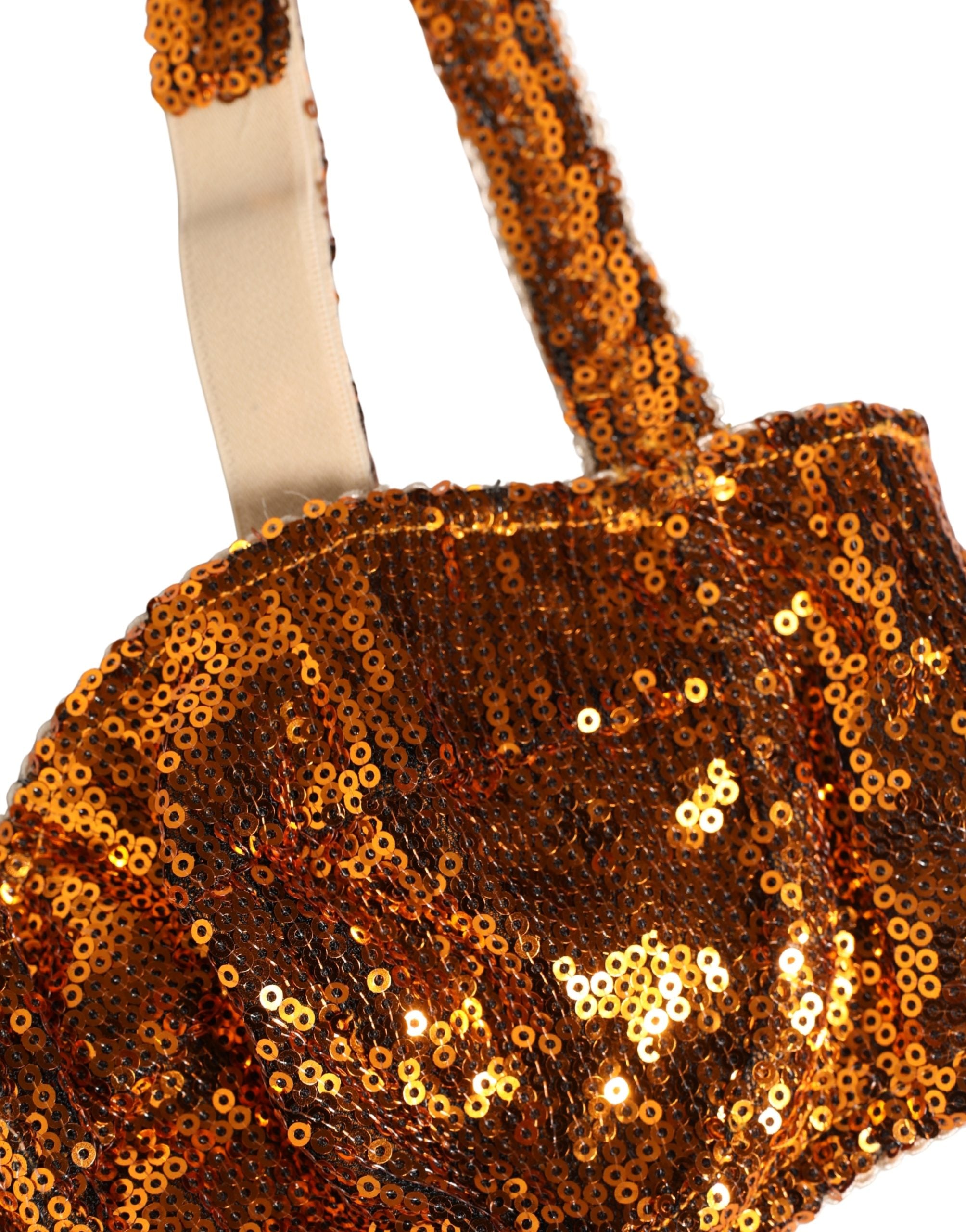 Dolce & Gabbana Gold Sequined Nyon Balconnet Bra Women's Underwear