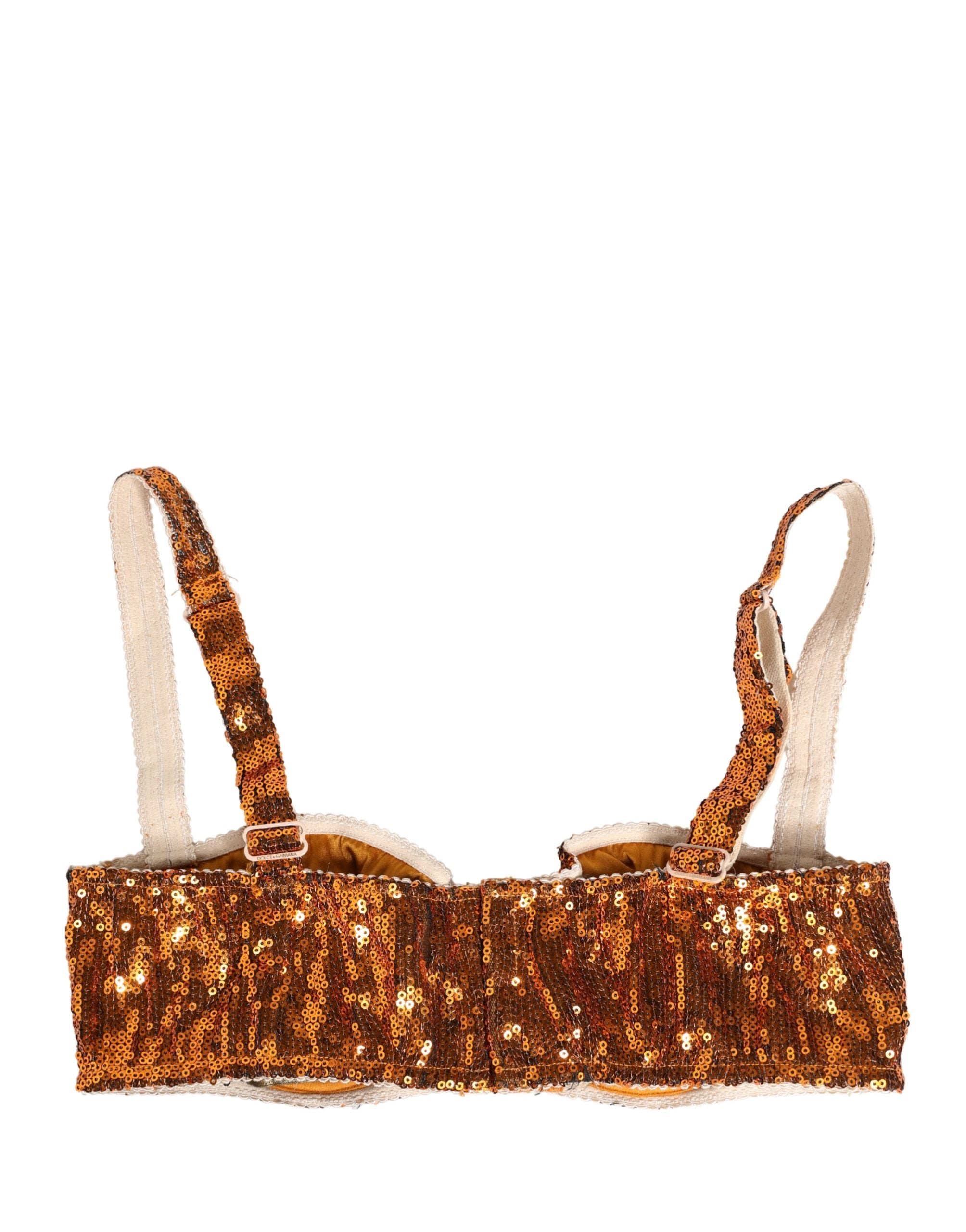 Dolce & Gabbana Gold Sequined Nyon Balconnet Bra Women's Underwear