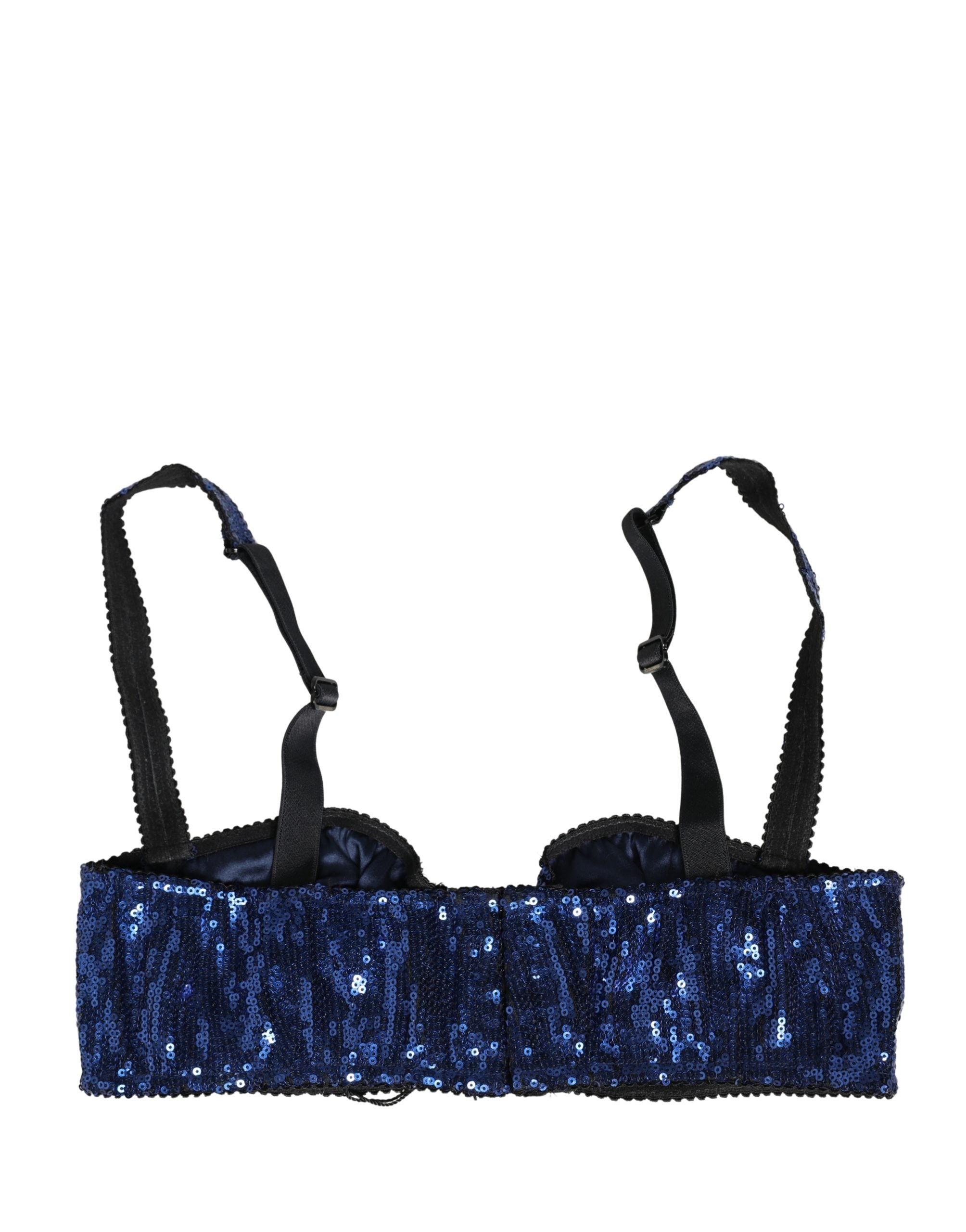 Dolce & Gabbana Blue Sequined Nyon Balconnet Bra Women's Underwear