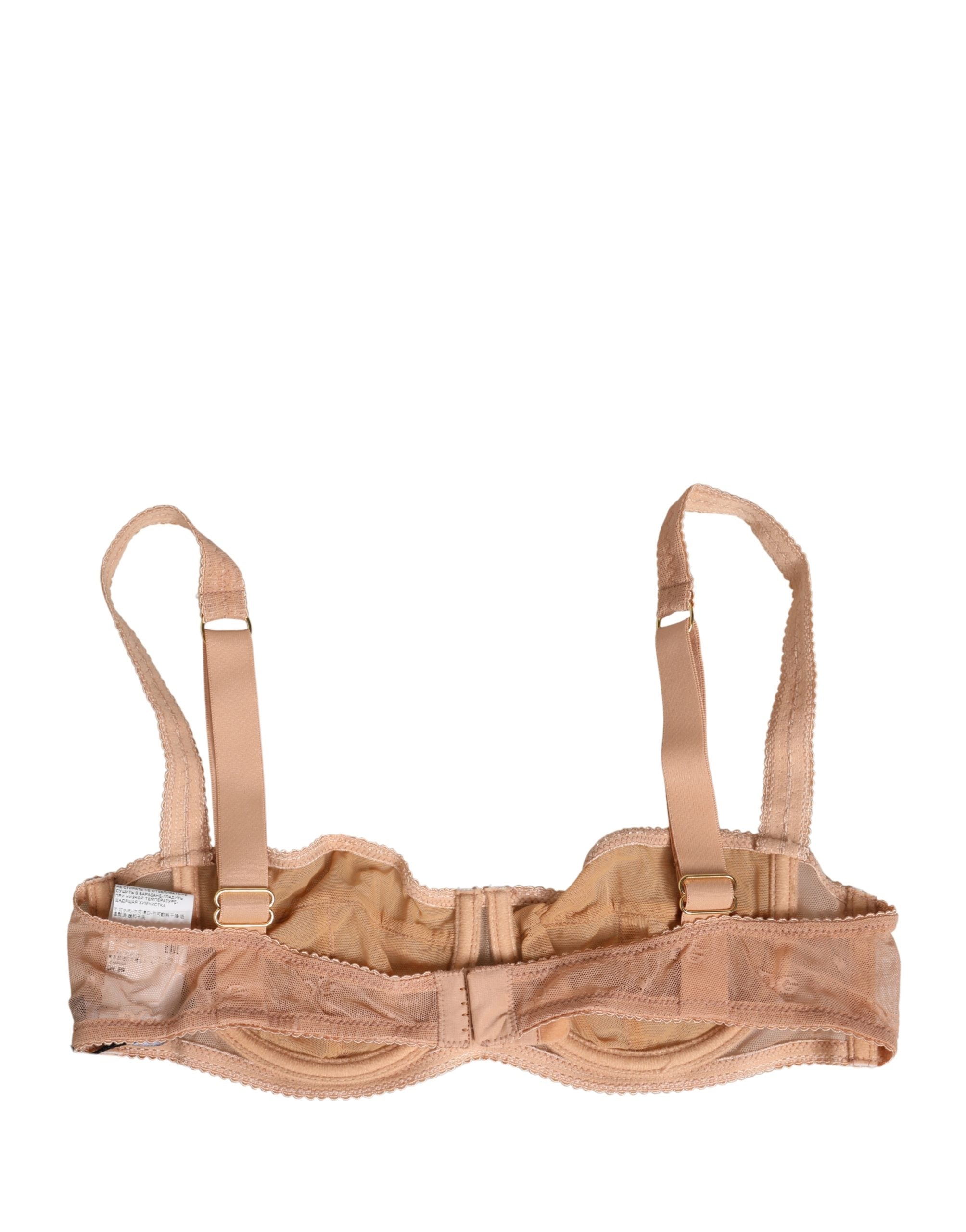 Dolce & Gabbana Beige Lace Mesh Underwire Balconnet Bra Women's Underwear