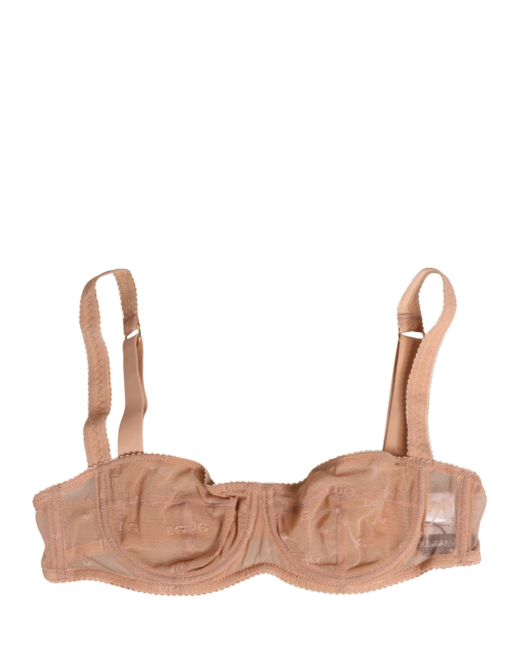 Dolce & Gabbana Beige Lace Mesh Underwire Balconnet Bra Women's Underwear