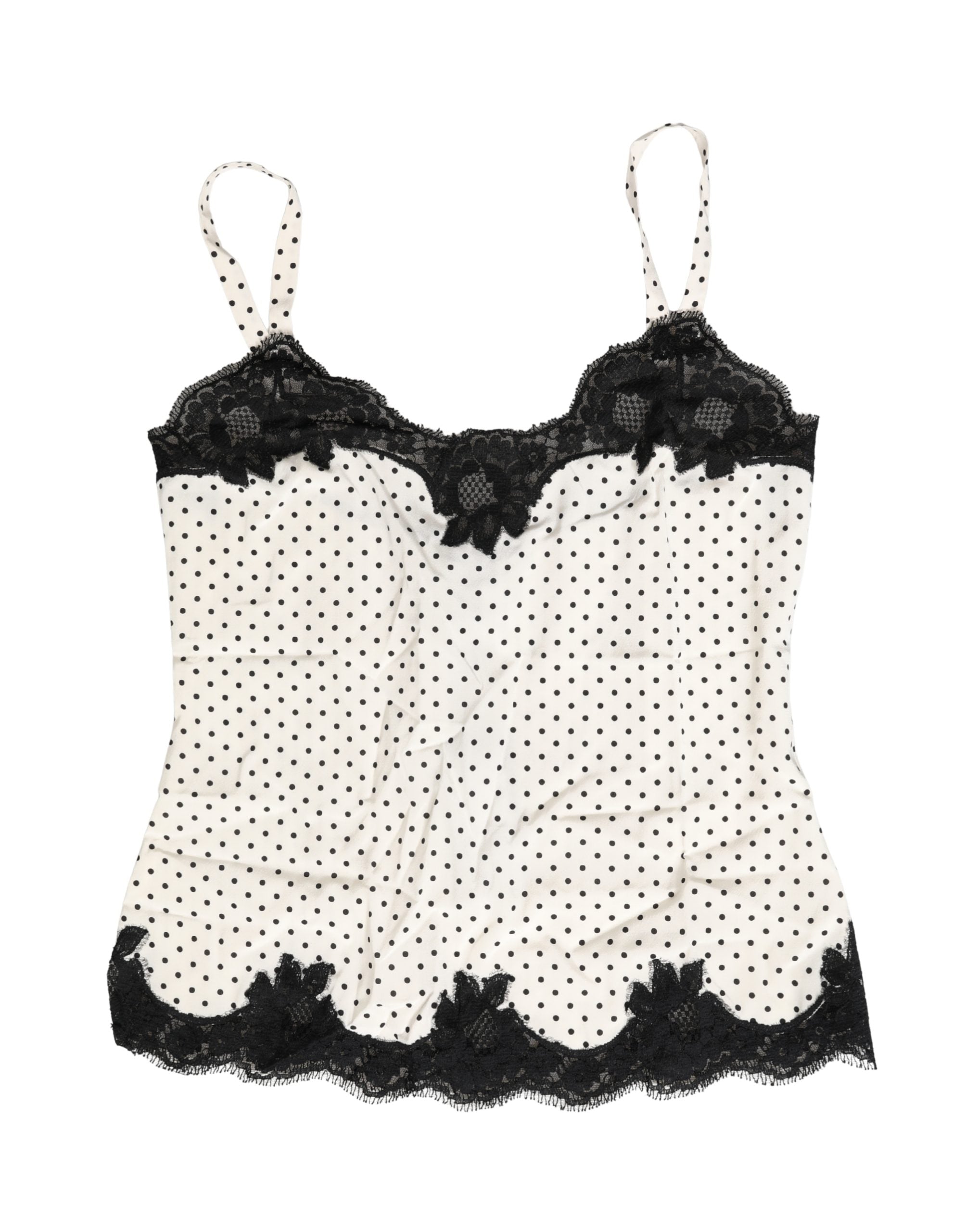Dolce & Gabbana White Polka Dot Lace-Trimmed Camisole Top Women's Underwear