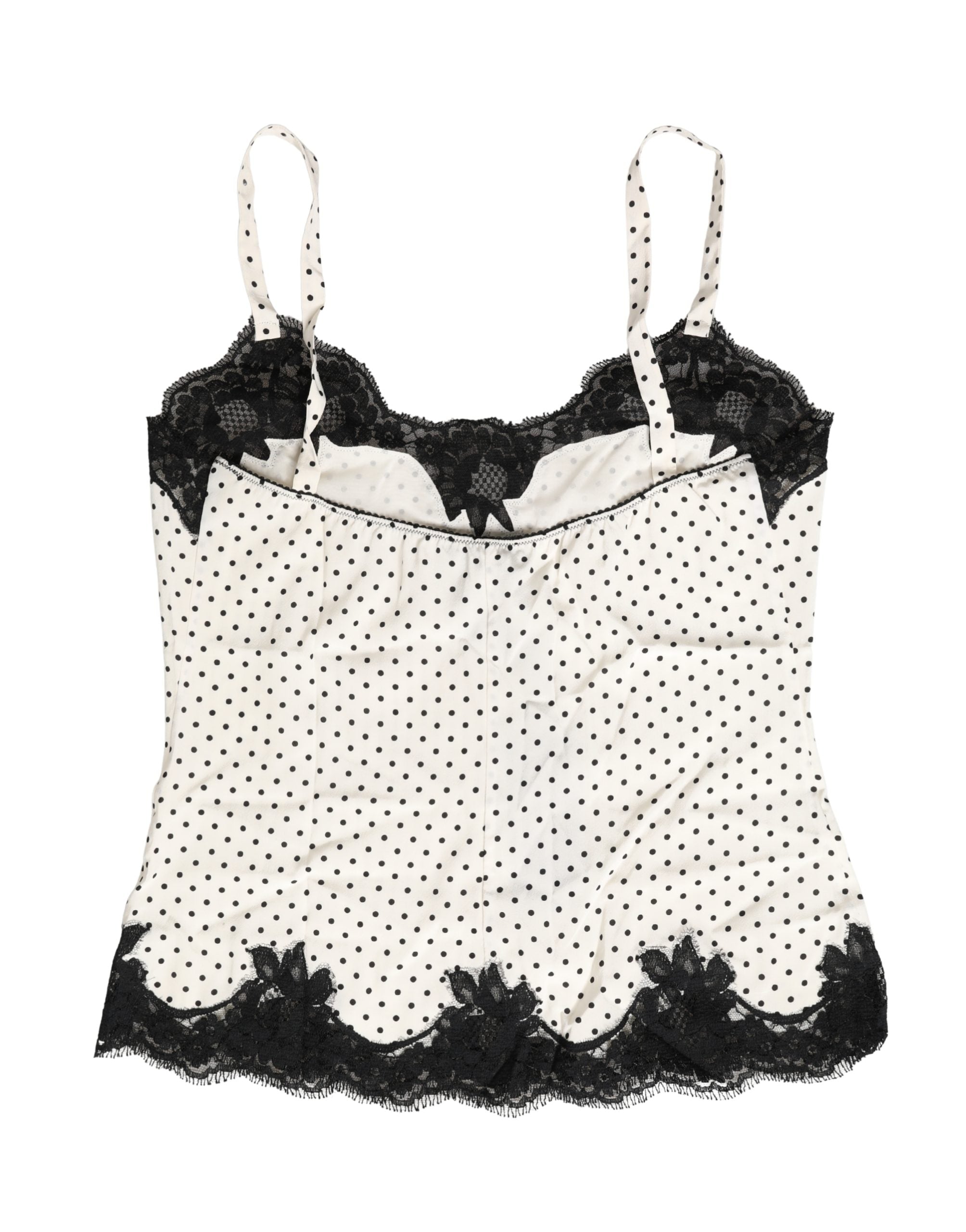 Dolce & Gabbana White Polka Dot Lace-Trimmed Camisole Top Women's Underwear