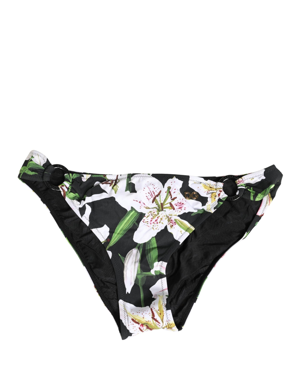 Dolce & Gabbana Black Lily Print Nylon Bottom Beachwear Women's Swimwear