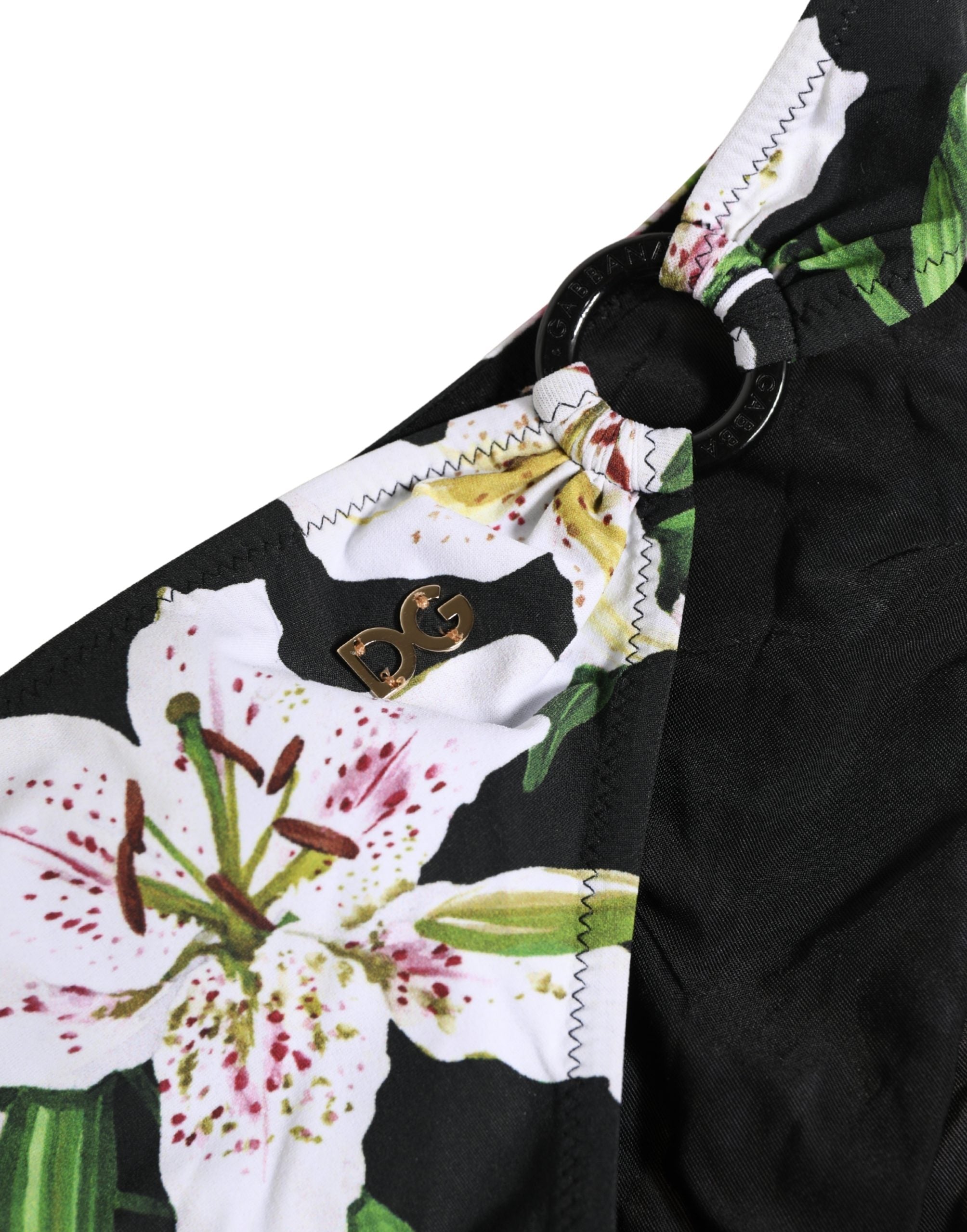 Dolce & Gabbana Black Lily Print Nylon Bottom Beachwear Women's Swimwear