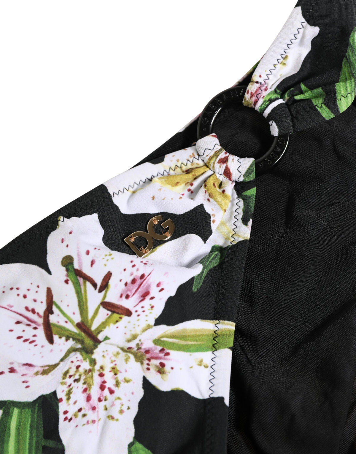 Dolce & Gabbana Black Lily Print Nylon Bottom Beachwear Women's Swimwear