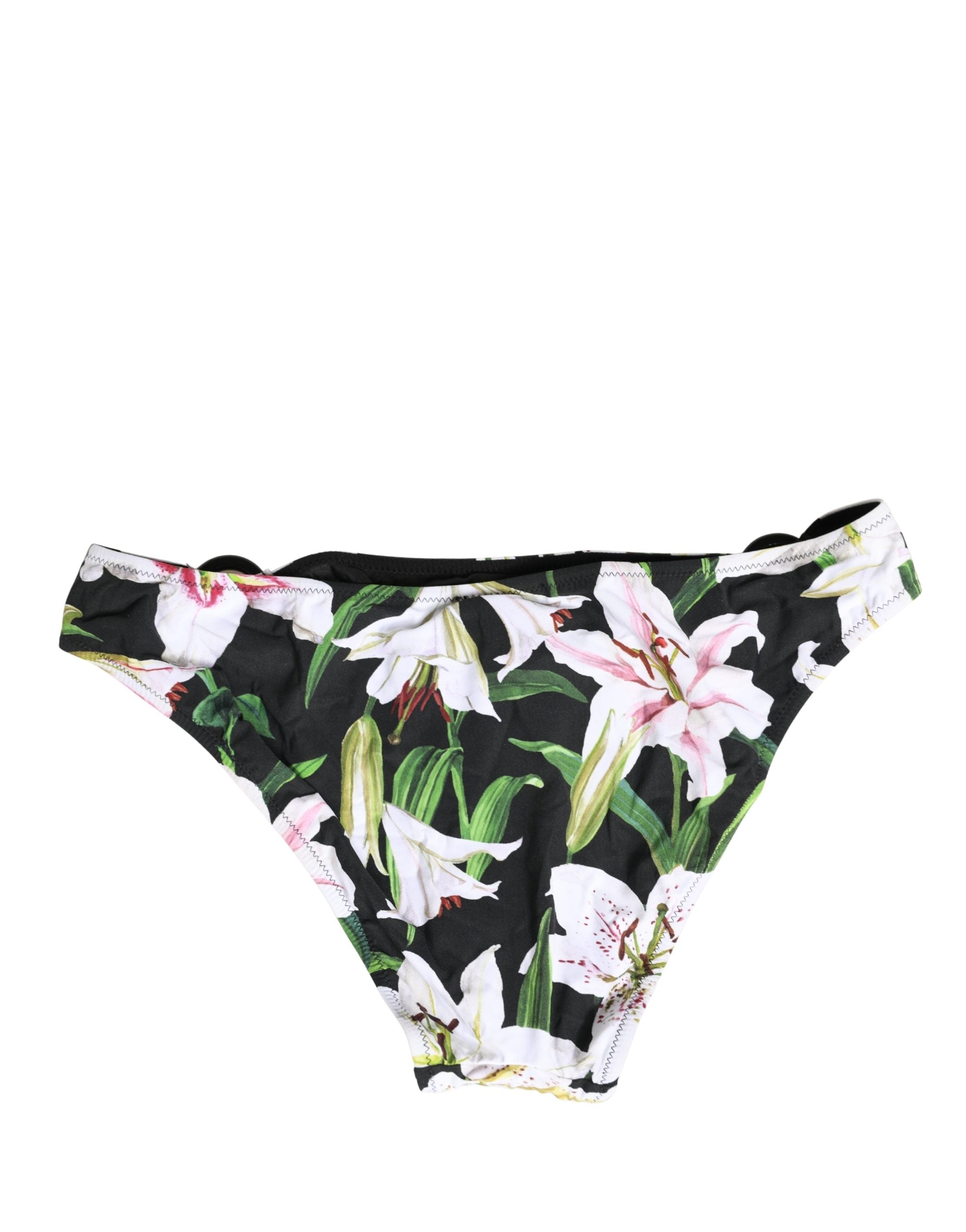 Dolce & Gabbana Black Lily Print Nylon Bottom Beachwear Women's Swimwear