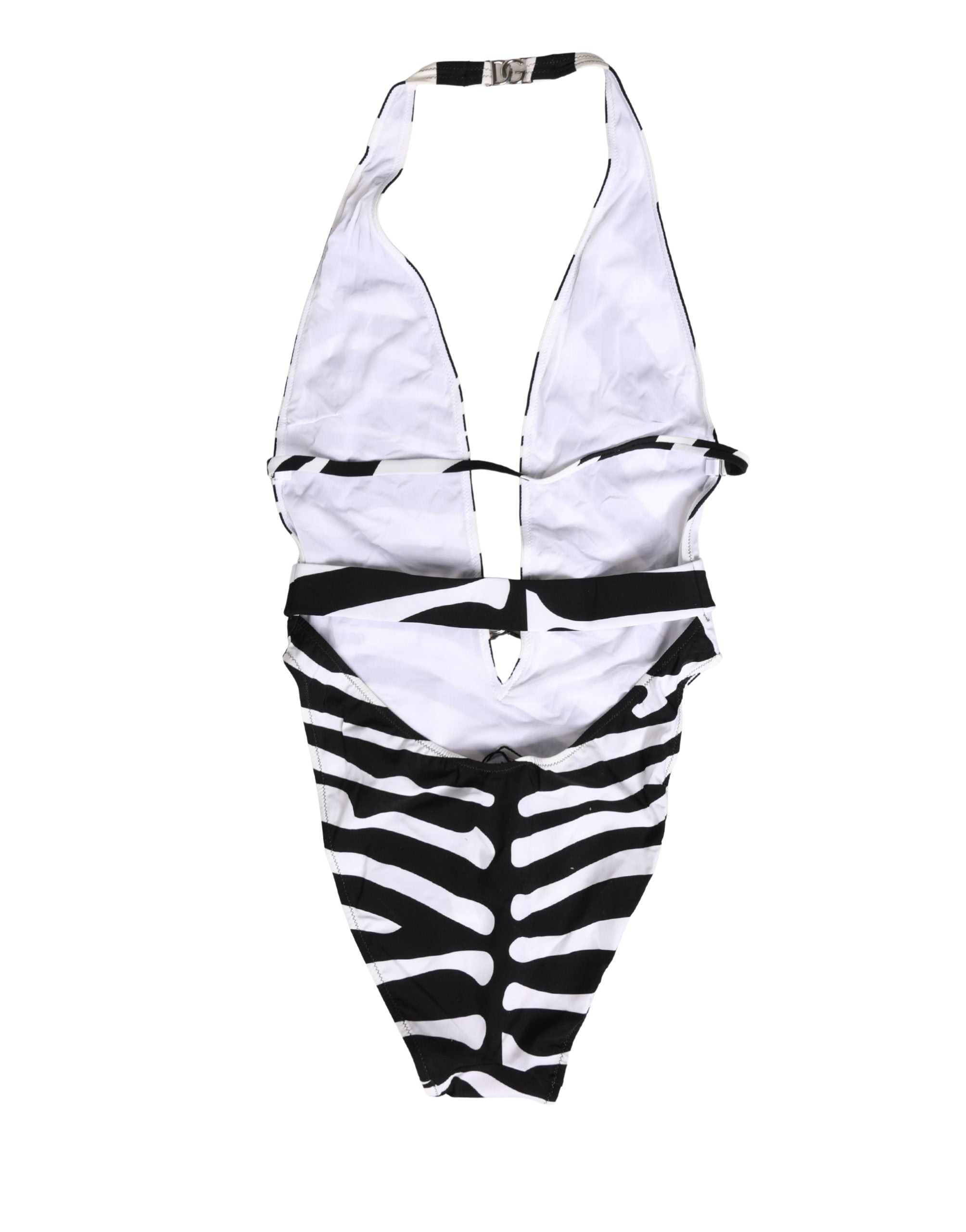 Dolce & Gabbana Black White Zebra Deep V-Neck One Piece Women's Swimwear