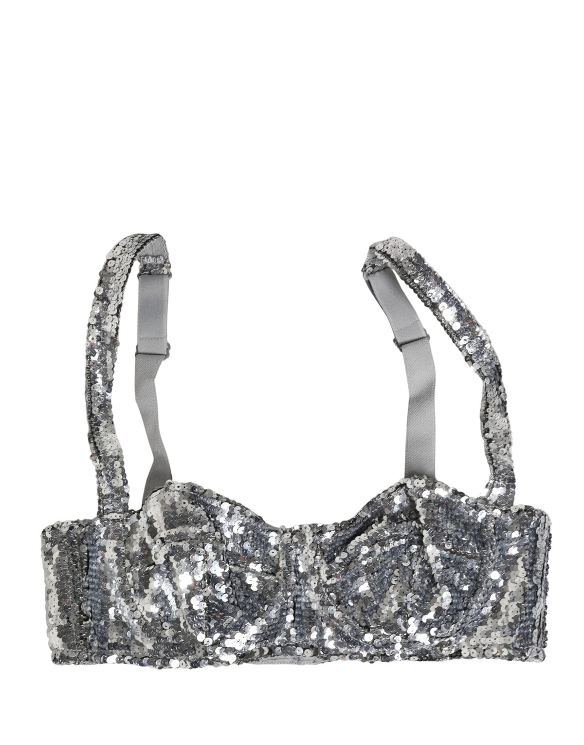 Dolce & Gabbana Silver Sequined Nyon Balconnet Bra Women's Underwear