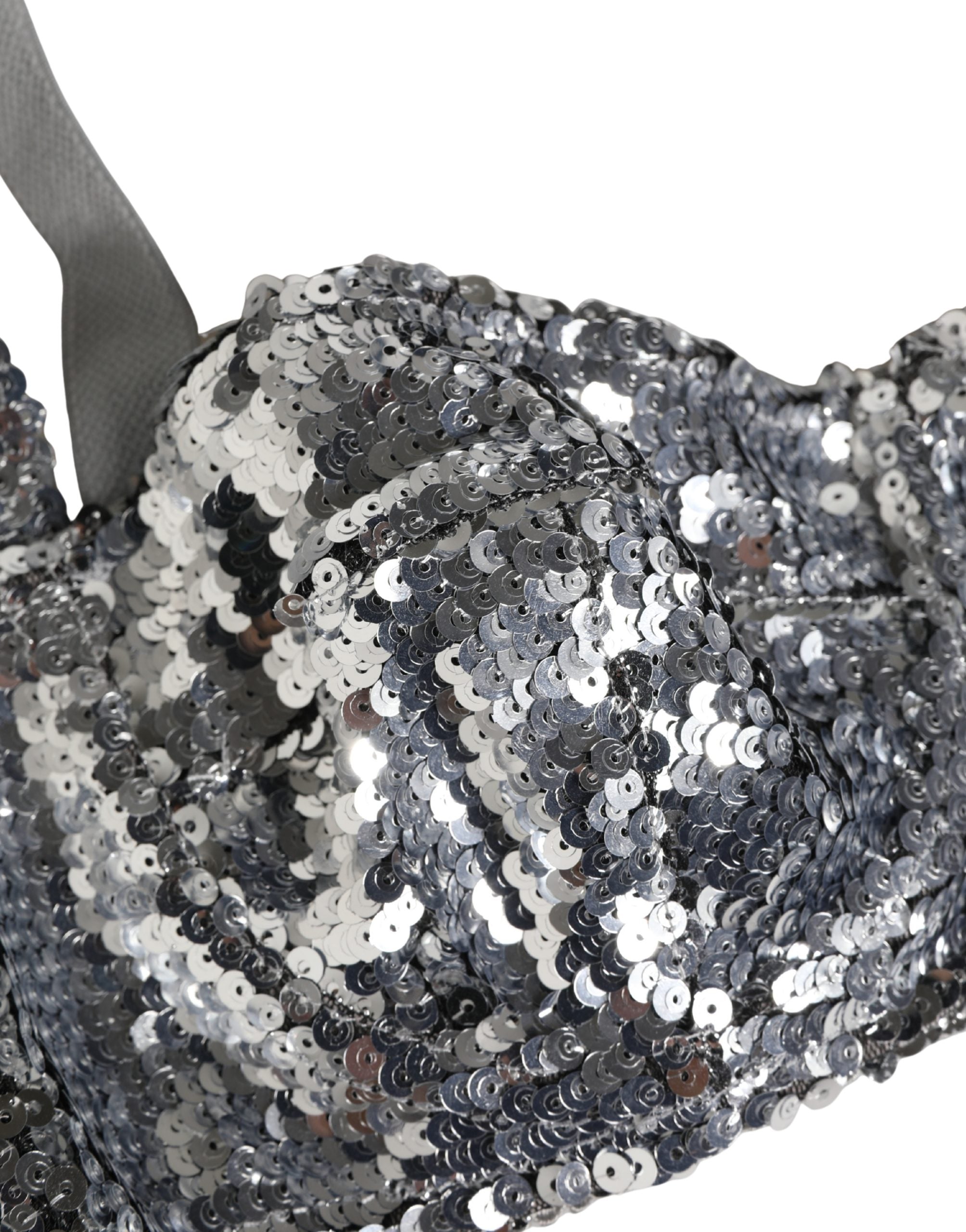 Dolce & Gabbana Silver Sequined Nyon Balconnet Bra Women's Underwear