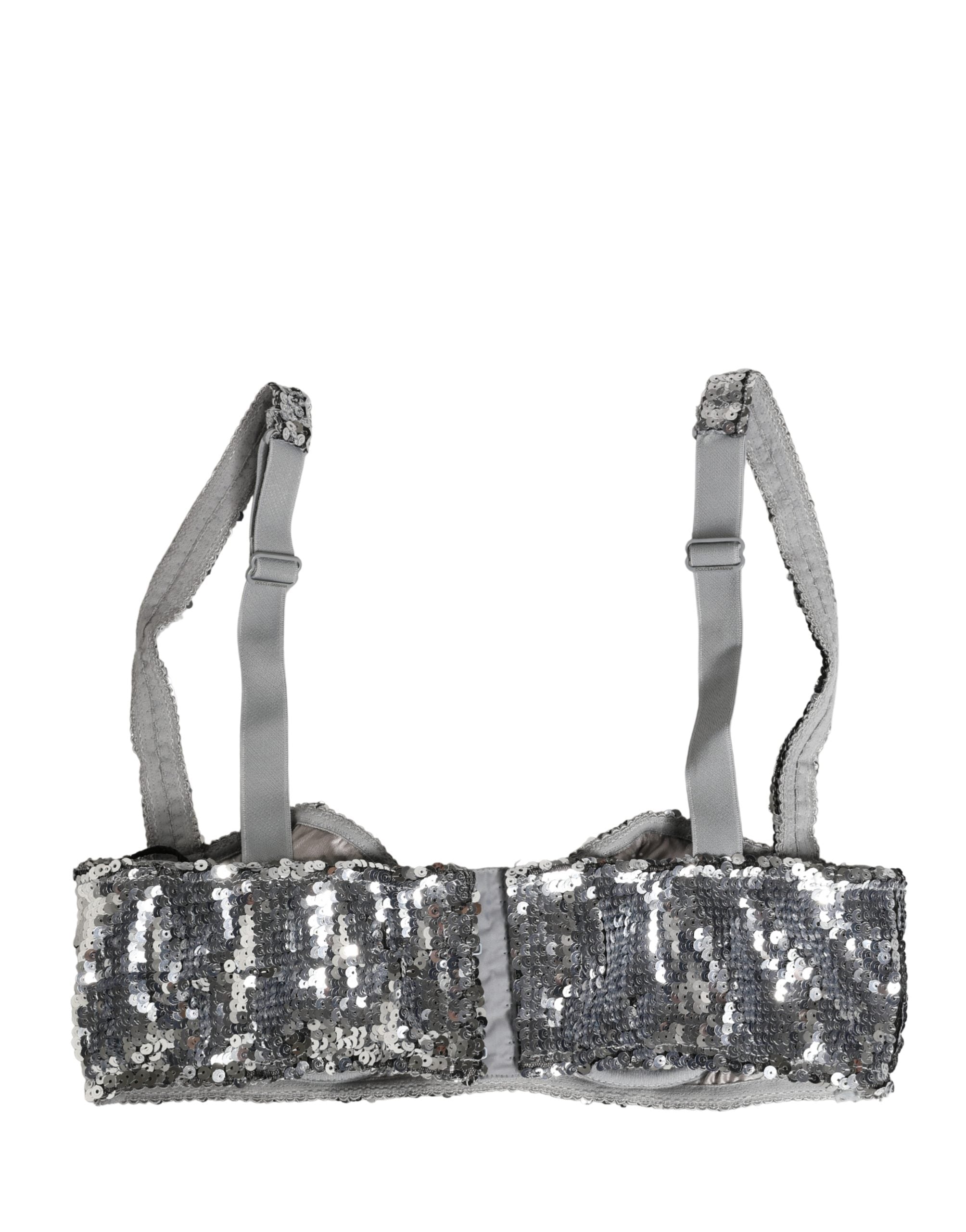 Dolce & Gabbana Silver Sequined Nyon Balconnet Bra Women's Underwear