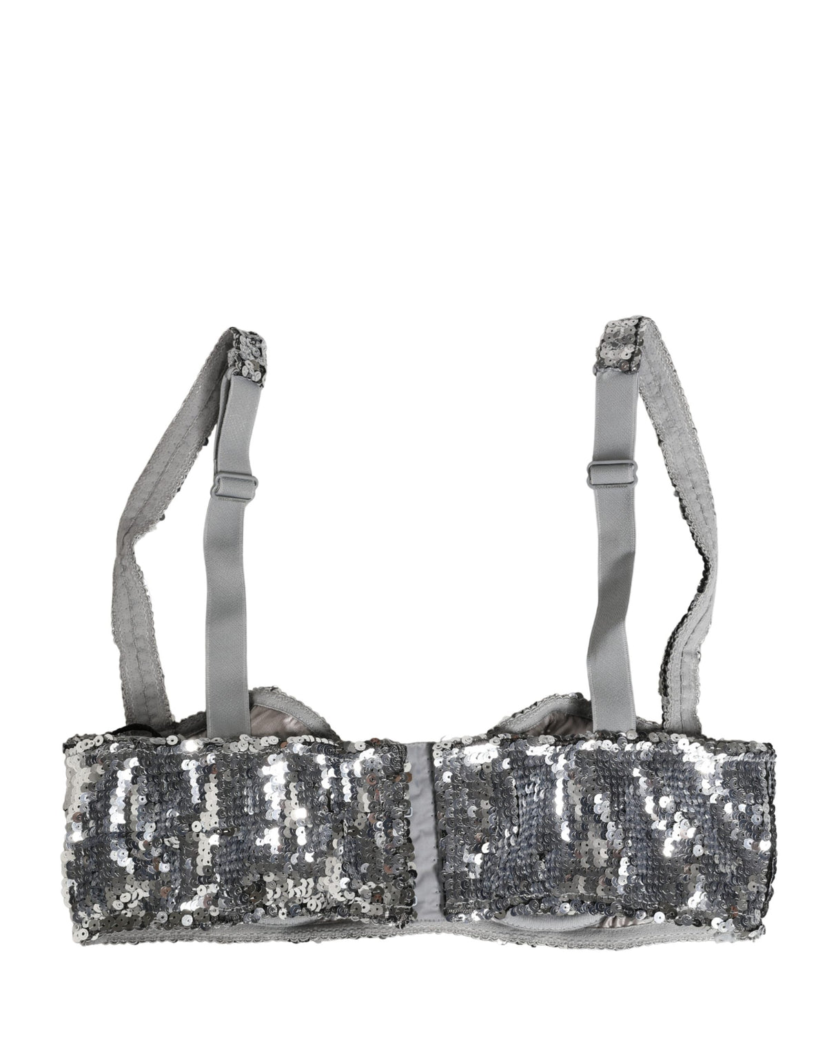 Dolce & Gabbana Silver Sequined Nyon Balconnet Bra Women's Underwear