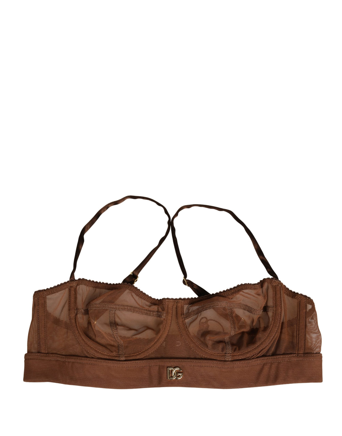 Dolce & Gabbana Brown DG Logo Nylon Mesh Balconette Bra Women's Underwear