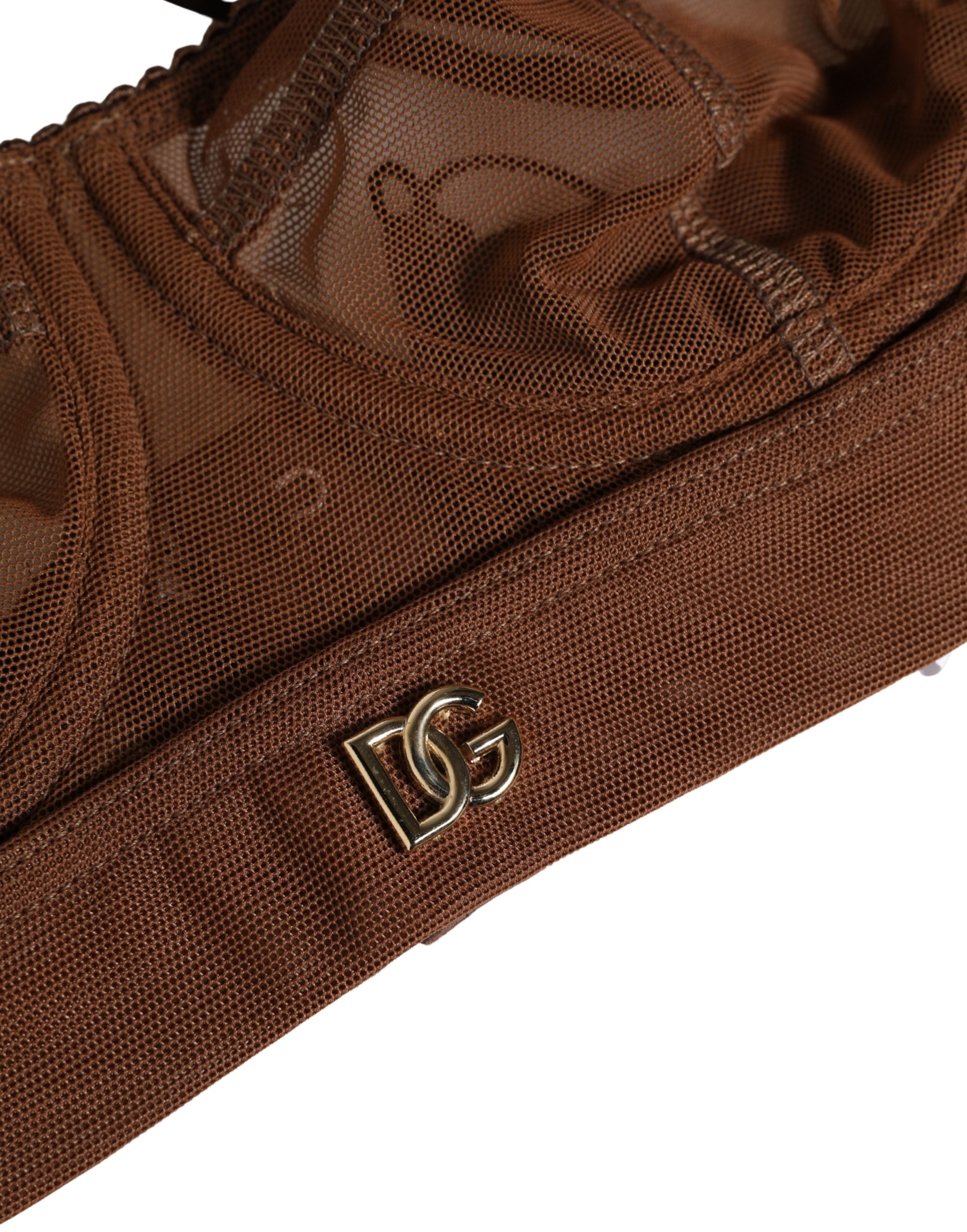Dolce & Gabbana Brown DG Logo Nylon Mesh Balconette Bra Women's Underwear