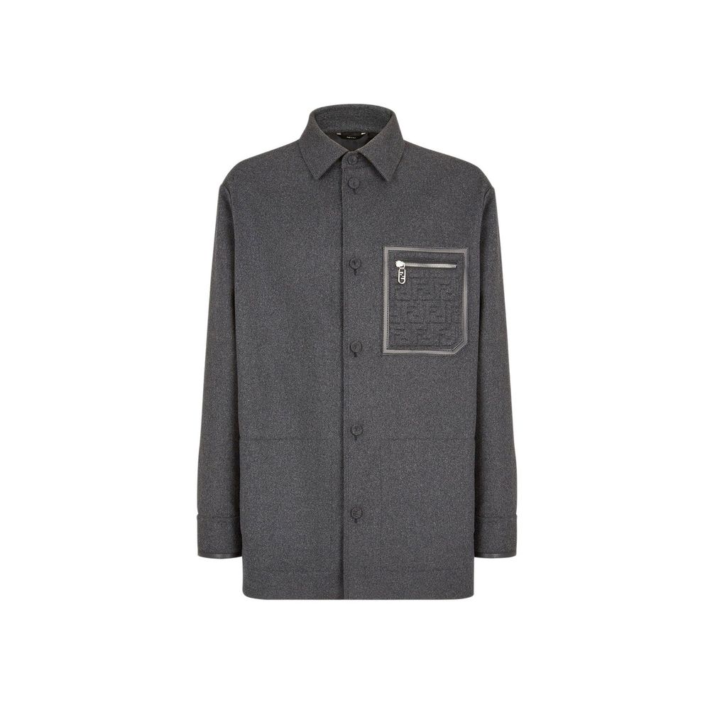 Fendi Gray Cashmere Full-Length Men's Jacket