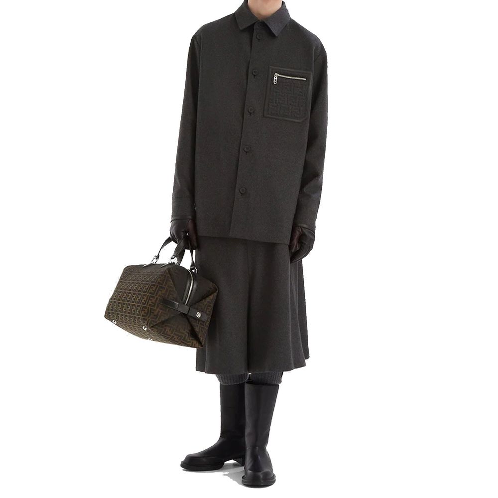 Fendi Gray Cashmere Full-Length Men's Jacket