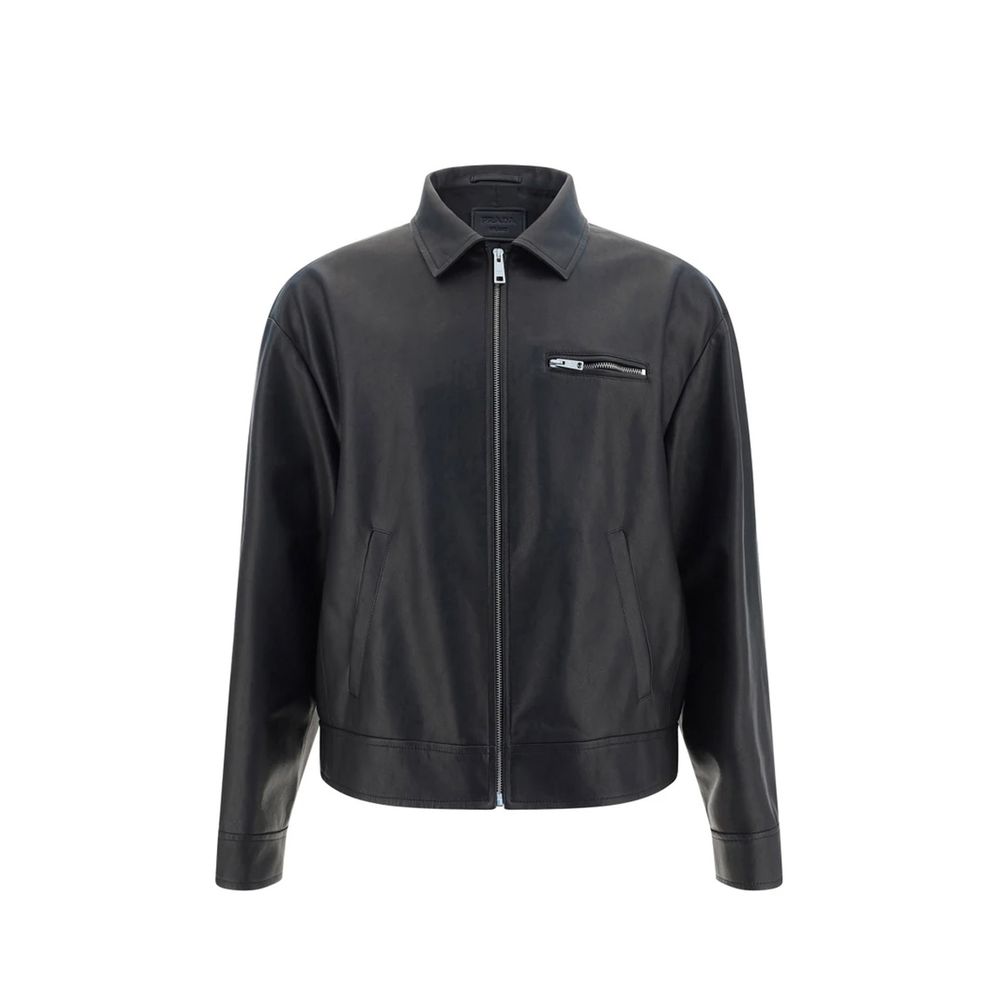 Prada Black Lamb Leather Leather Men's Jacket
