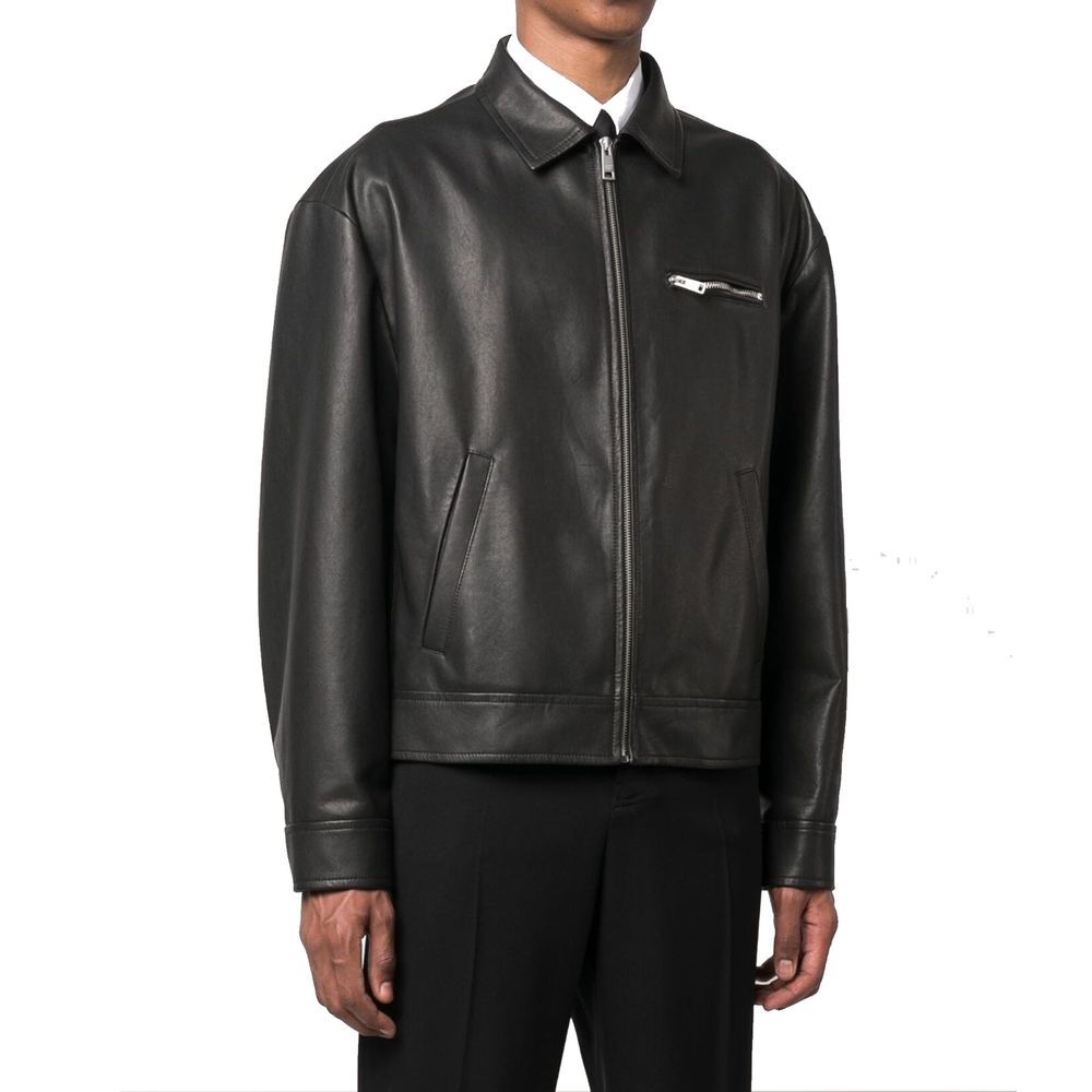 Prada Black Lamb Leather Leather Men's Jacket