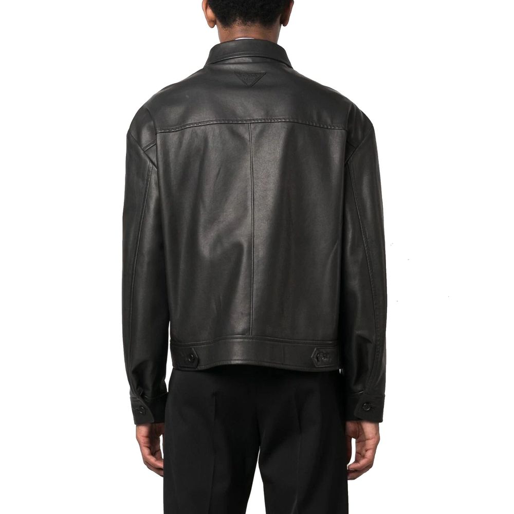Prada Black Lamb Leather Leather Men's Jacket