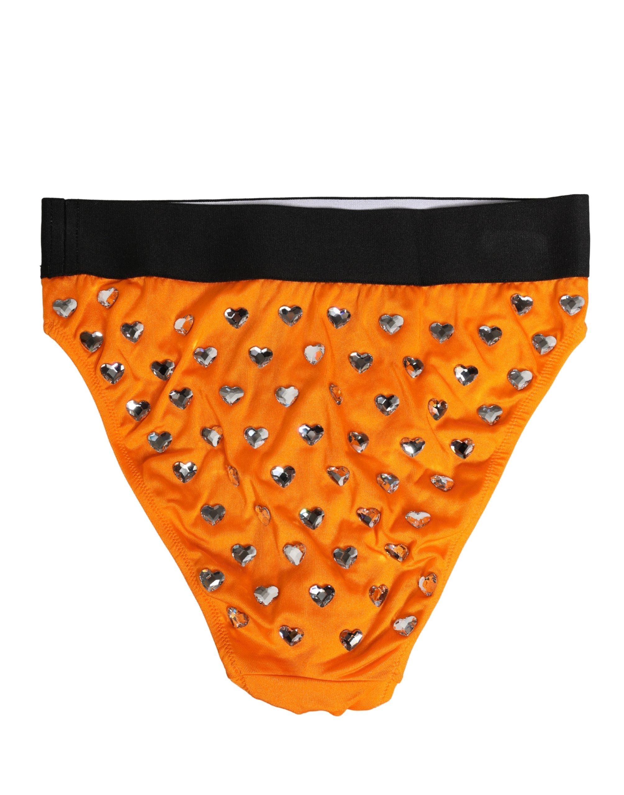 Dolce & Gabbana Orange Crystal High Waist Brief Panty Women's Underwear