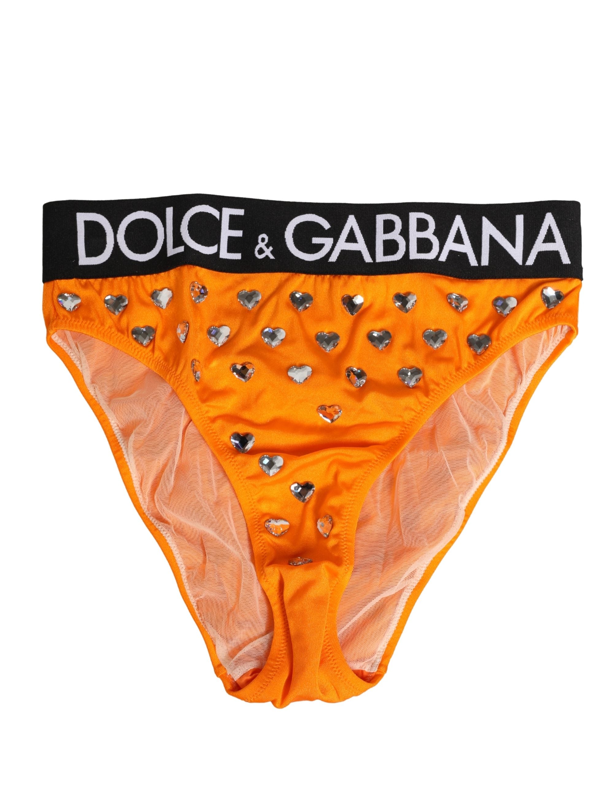 Dolce & Gabbana Orange Crystal High Waist Brief Panty Women's Underwear