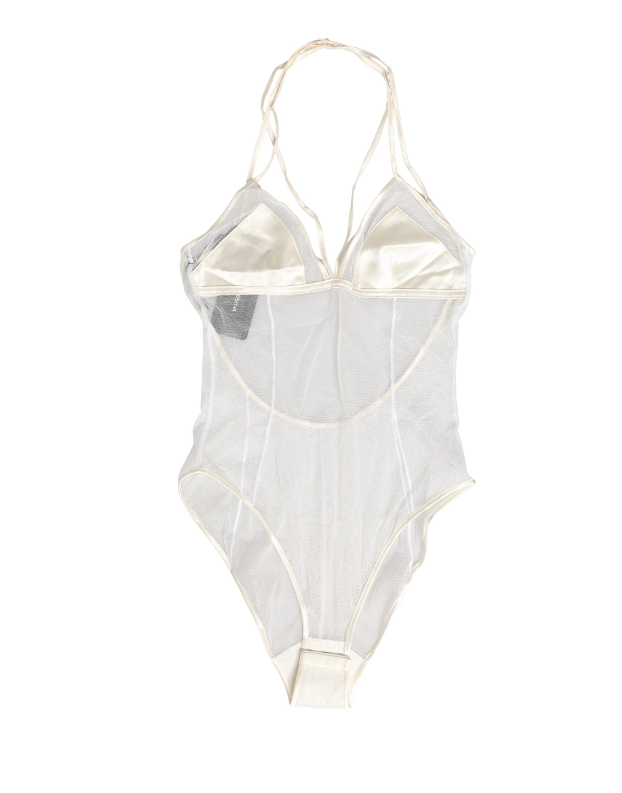 Dolce & Gabbana White Sheer Nylon Bodysuit Halterneck Women's Underwear