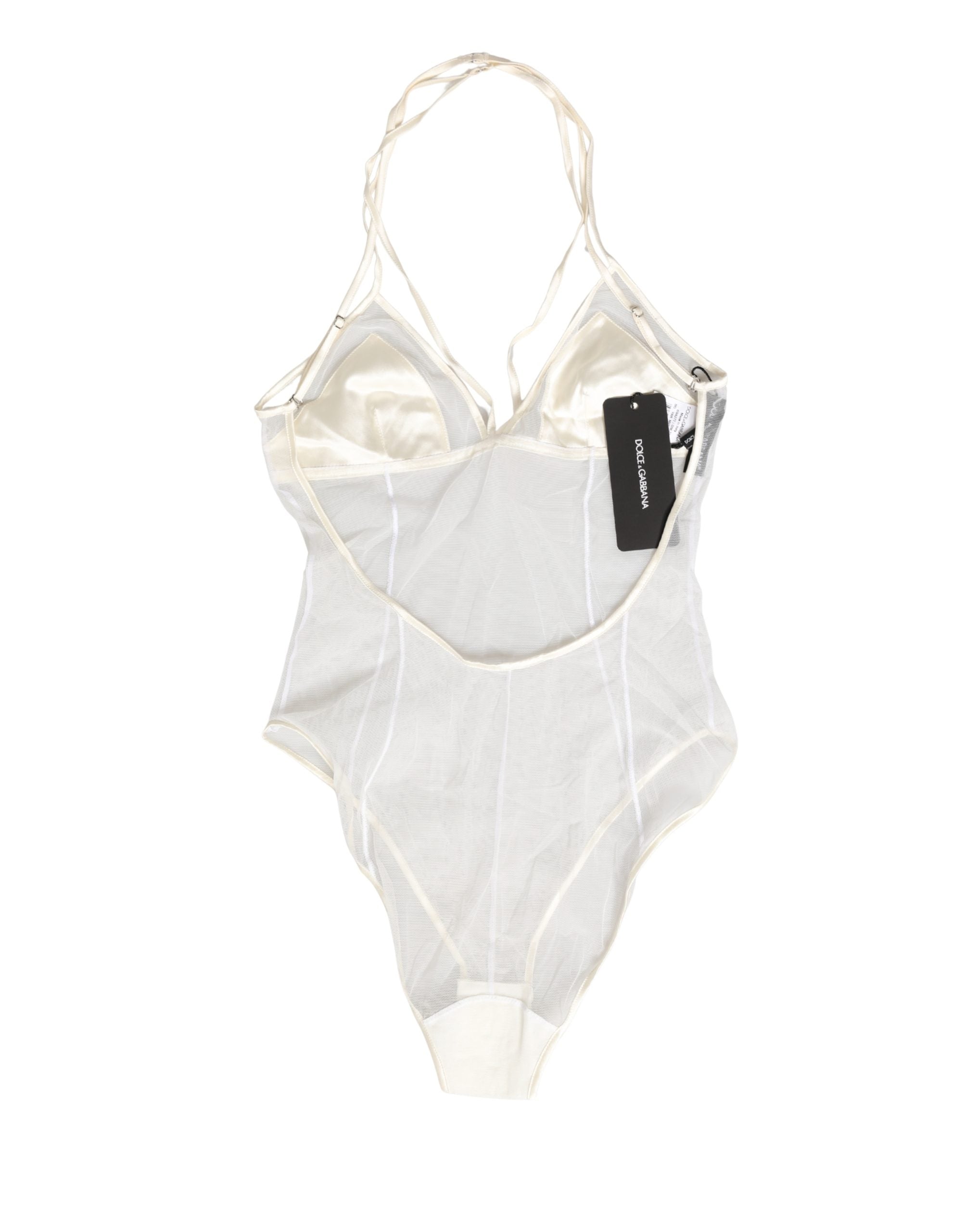 Dolce & Gabbana White Sheer Nylon Bodysuit Halterneck Women's Underwear