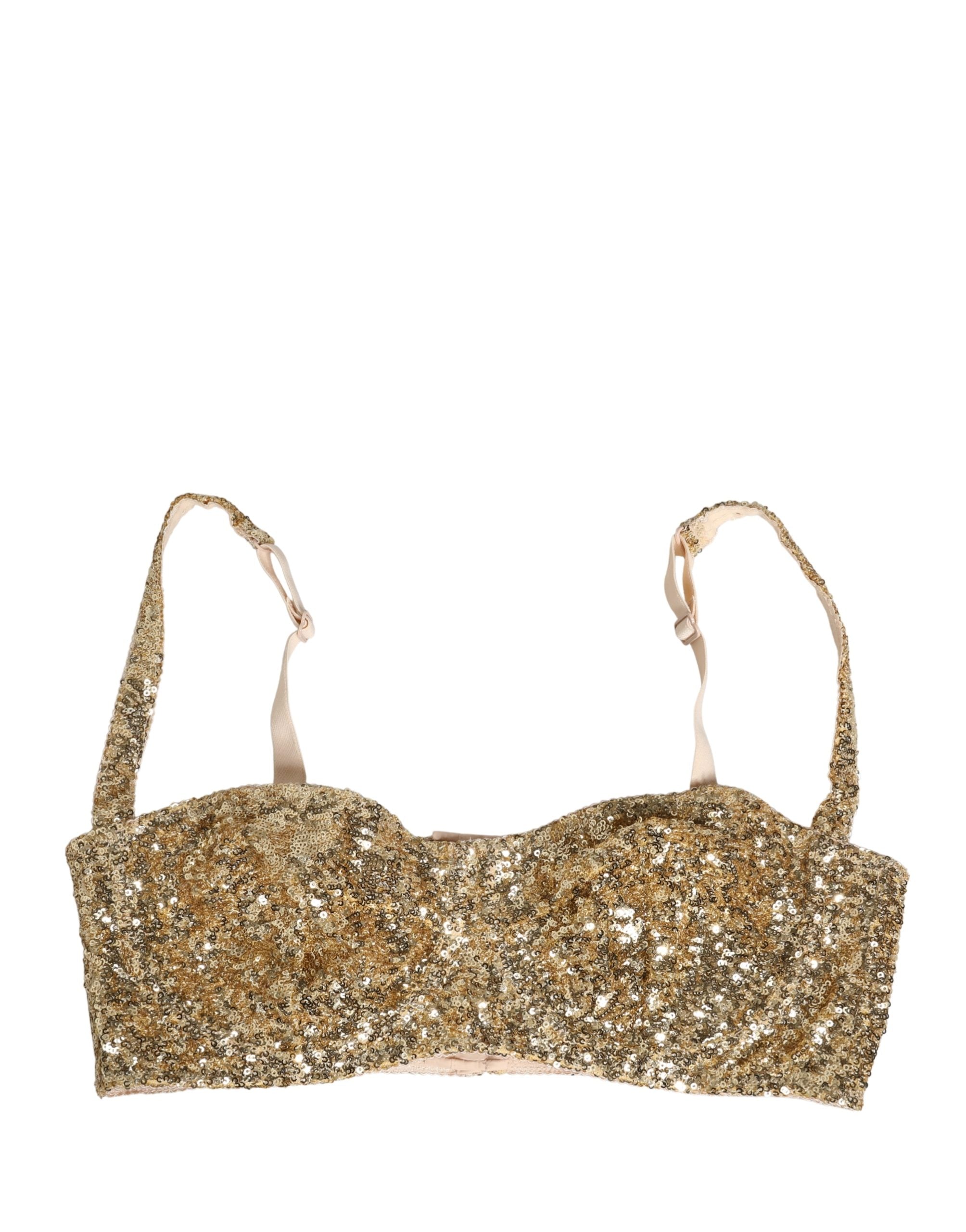 Dolce & Gabbana Gold Sequined Semi-Pad Underwire Bra Women's Underwear