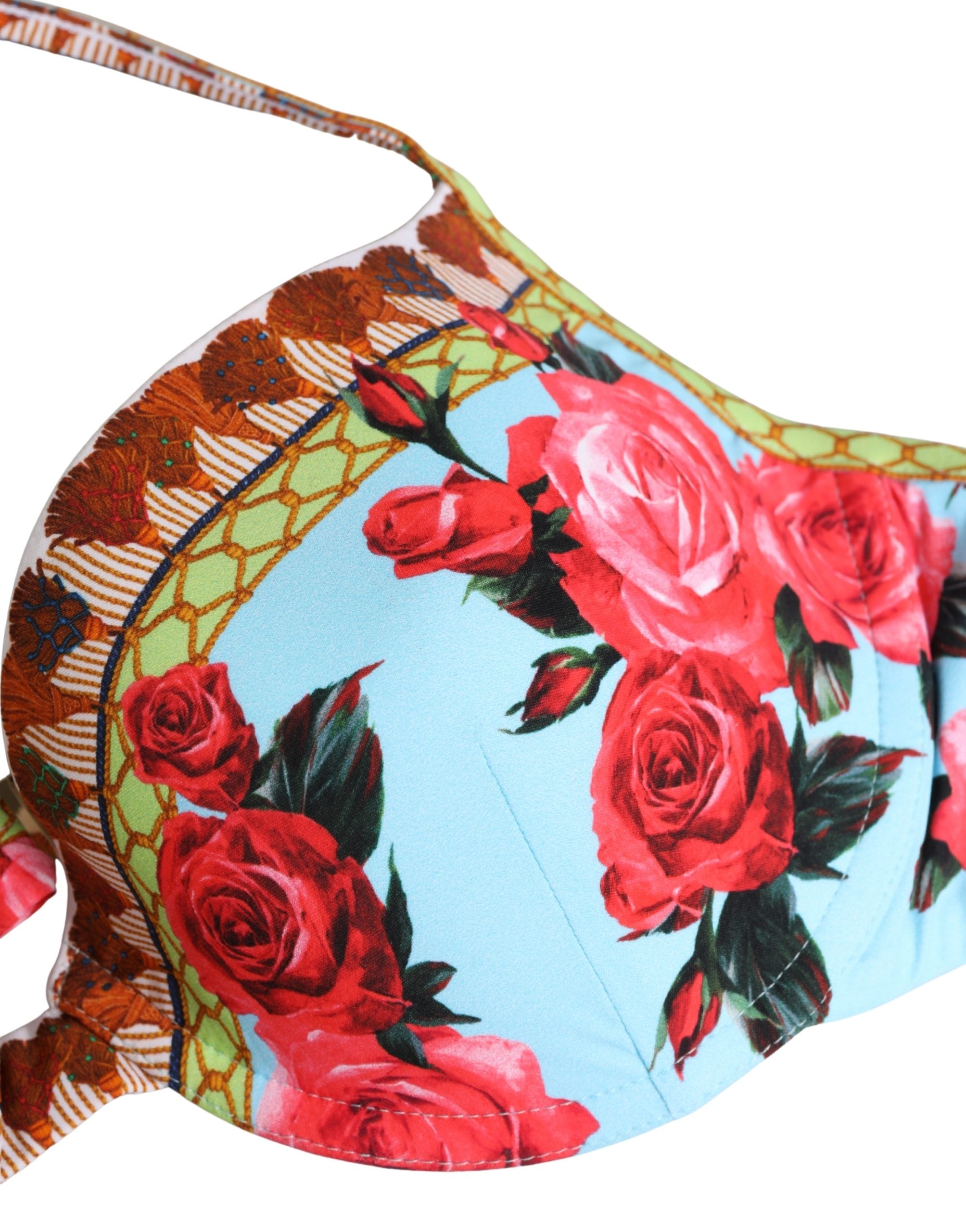 Dolce & Gabbana Multicolor Floral Print Halter Bikini Top Women's Swimwear