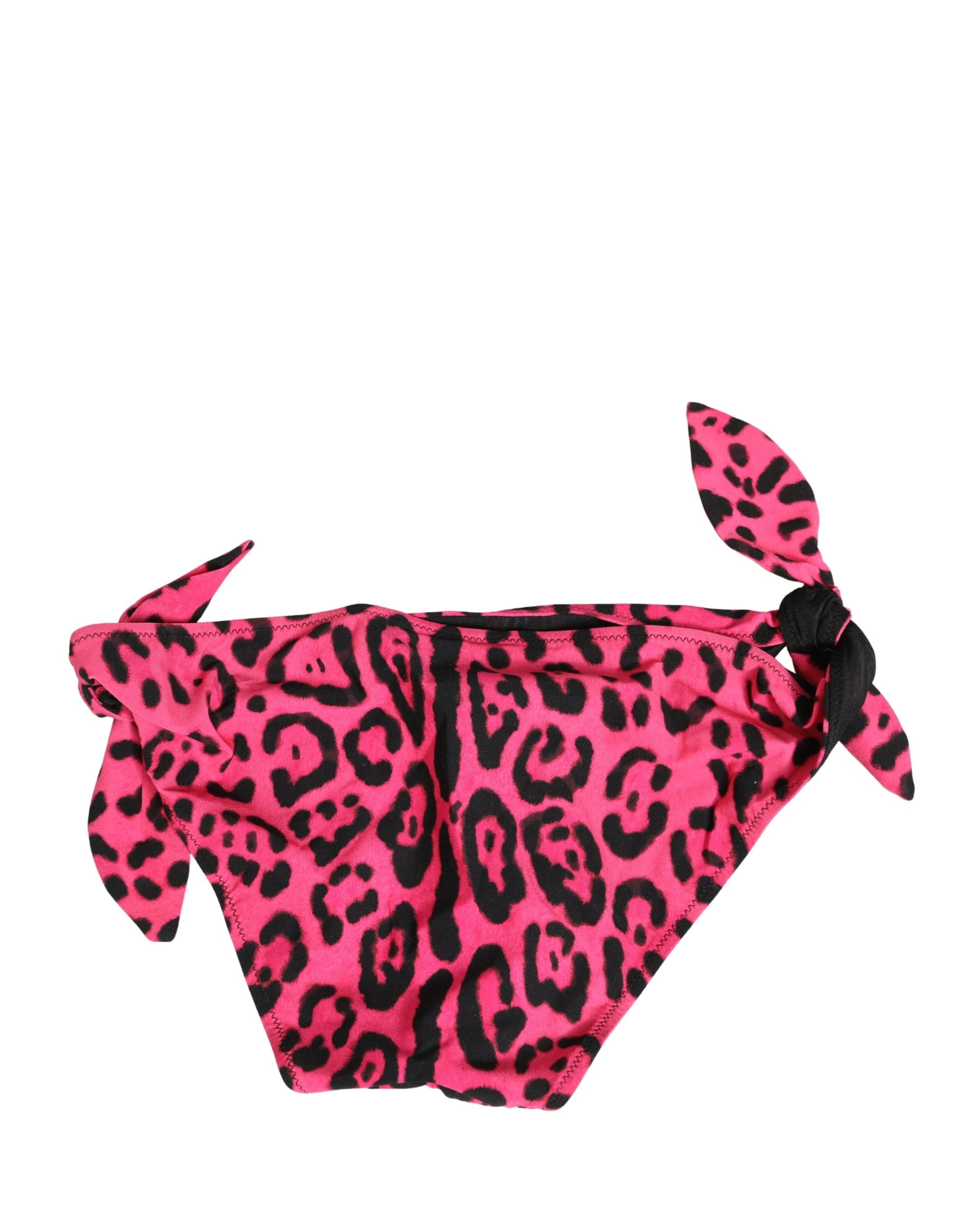 Dolce & Gabbana Pink Leopard Print Bikini Bottom Beachwear Women's Swimwear