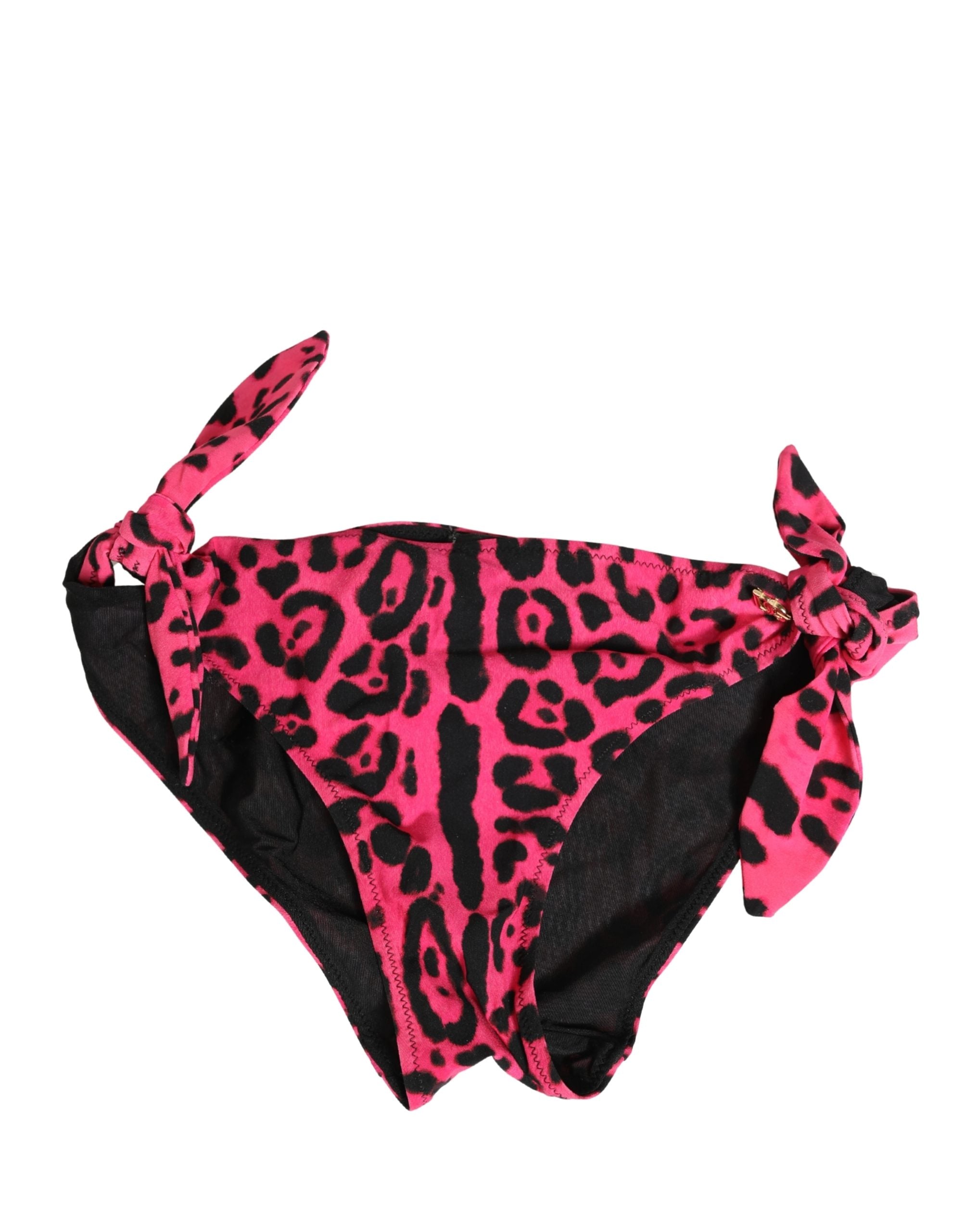 Dolce & Gabbana Pink Leopard Print Bikini Bottom Beachwear Women's Swimwear