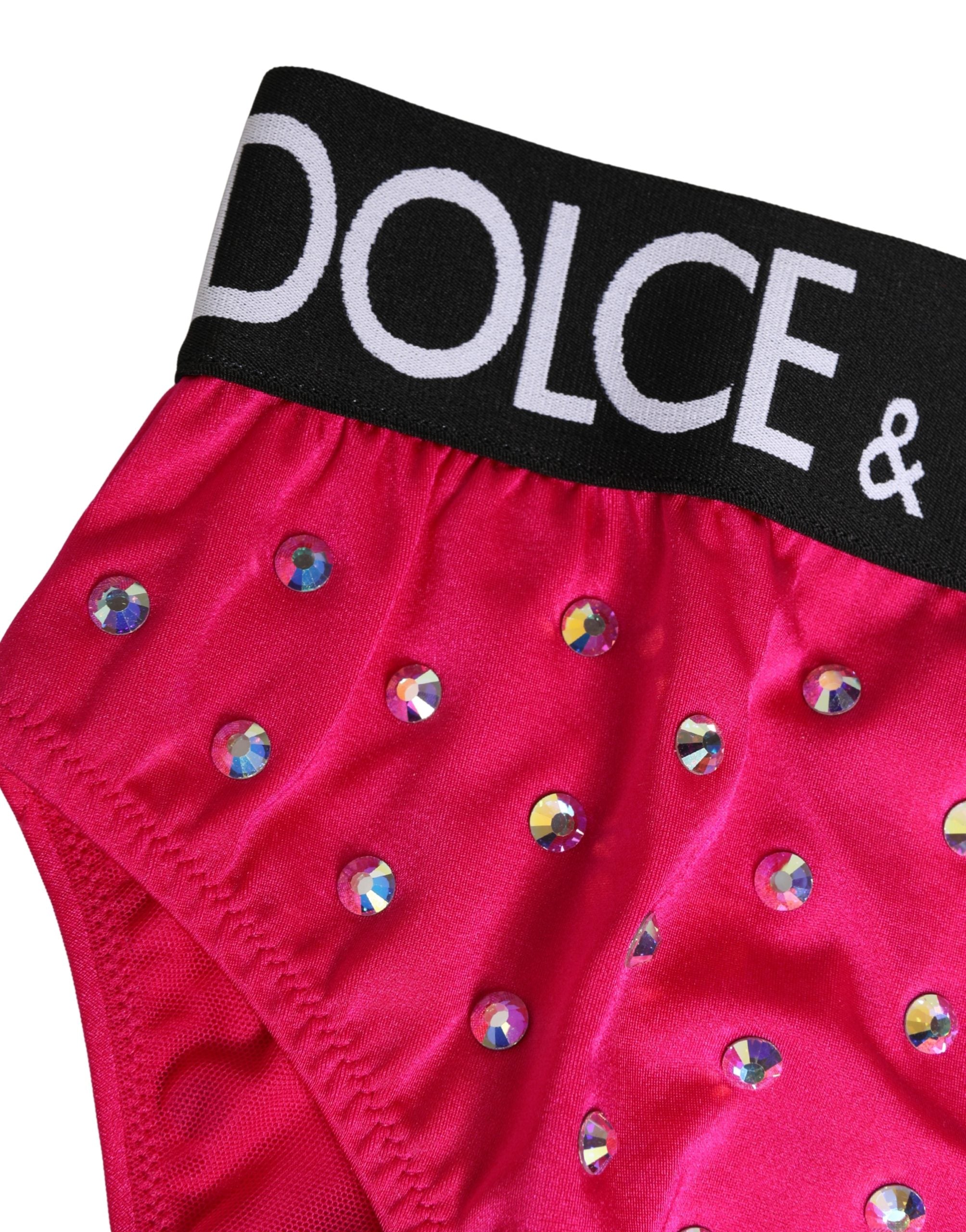Dolce & Gabbana Pink Crystal High Waist Brief Panty Women's Underwear