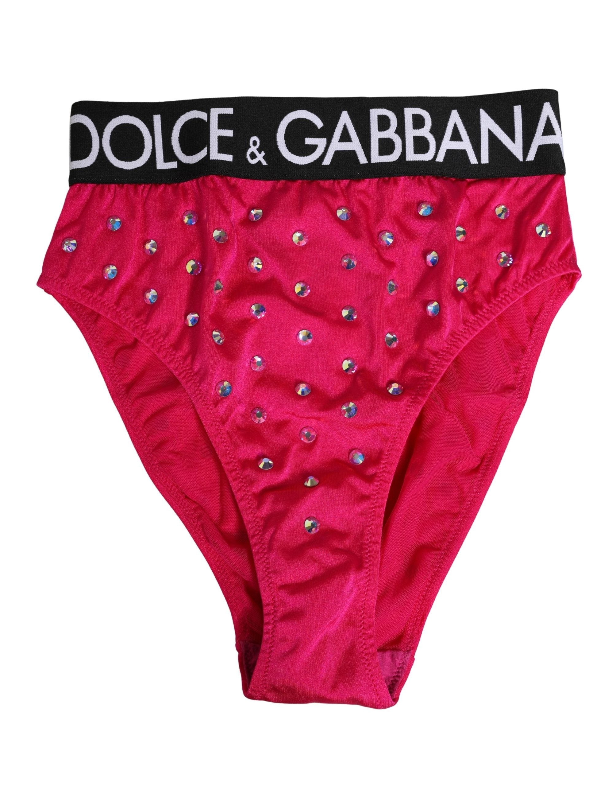 Dolce & Gabbana Pink Crystal High Waist Brief Panty Women's Underwear