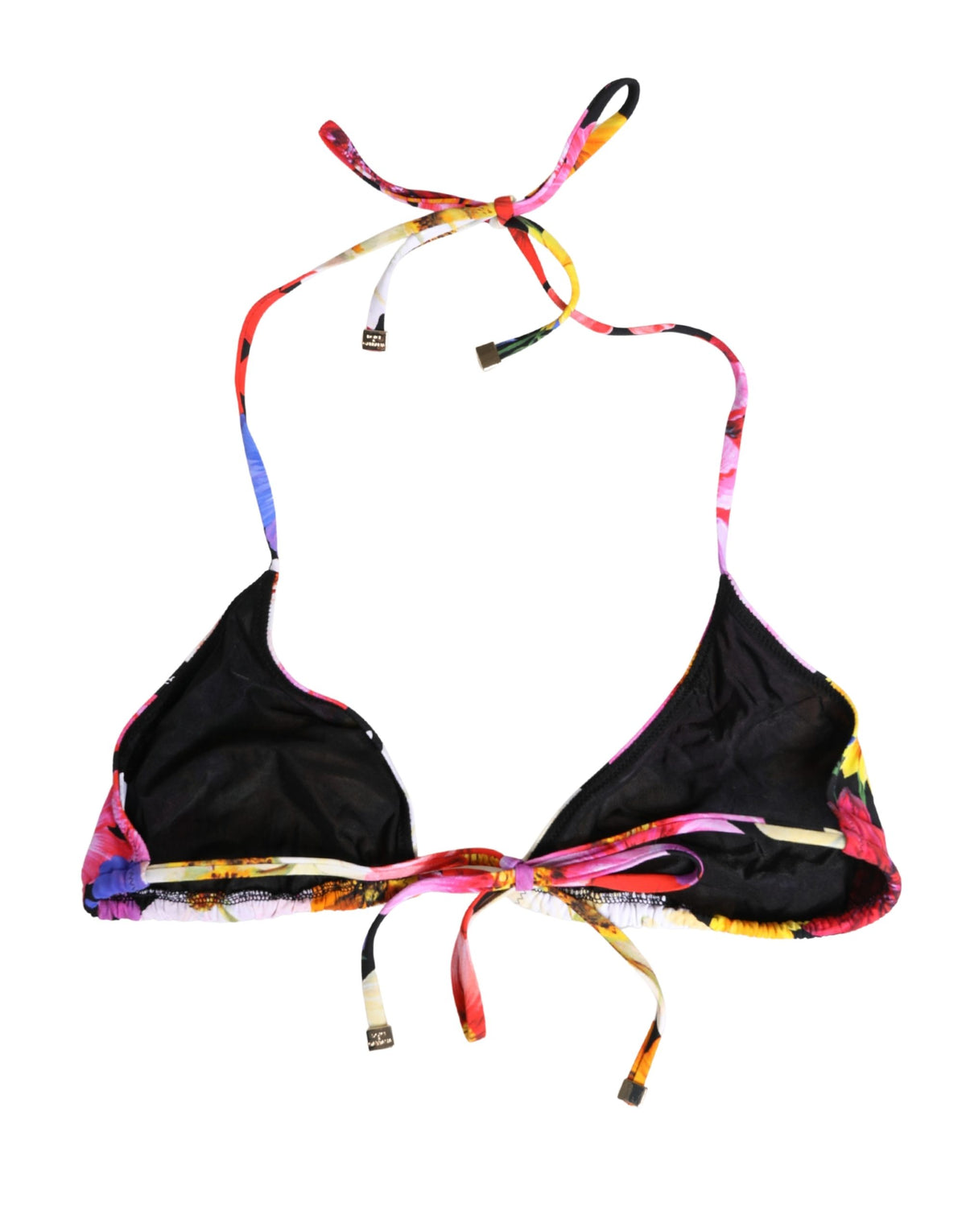 Dolce & Gabbana Black Floral Print Nylon Halter Bikini Top Women's Swimwear