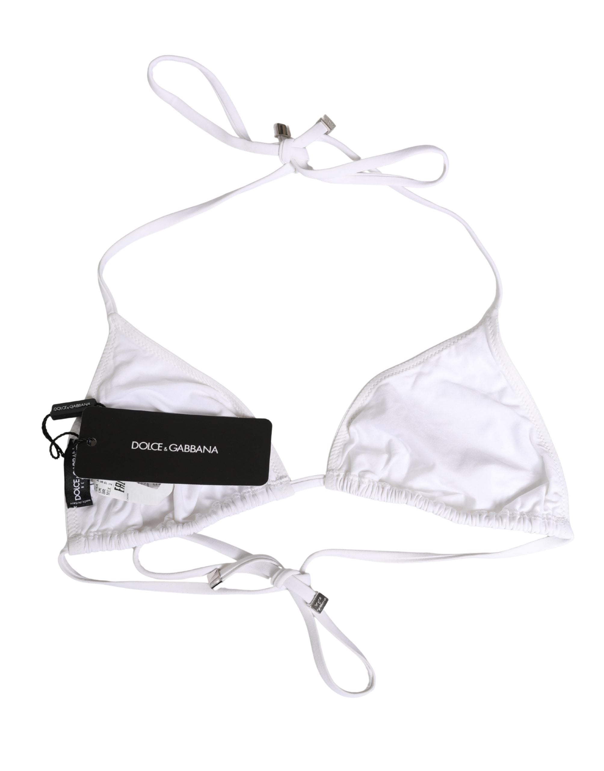 Dolce & Gabbana White Nylon Triangle Beachwear Bikini Top Women's Swimwear