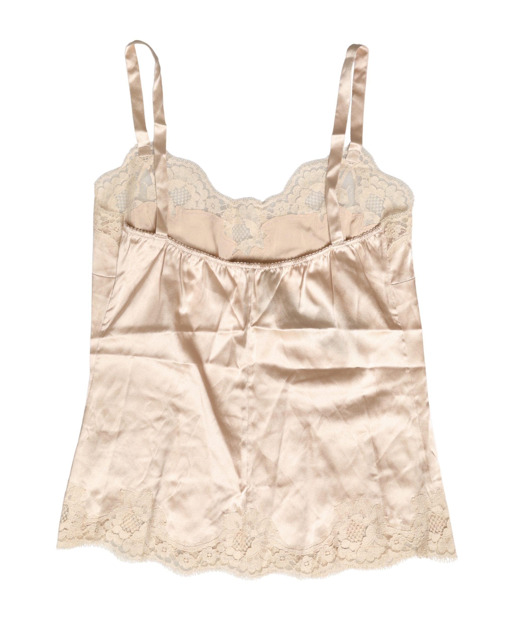 Dolce & Gabbana Beige Lace Silk Satin Tank Lingerie Women's Sleepwear
