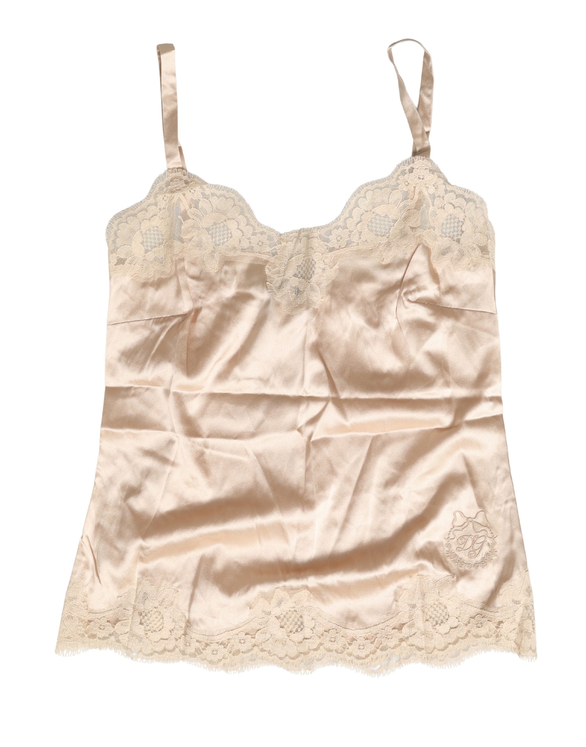 Dolce & Gabbana Beige Lace Silk Satin Tank Lingerie Women's Sleepwear