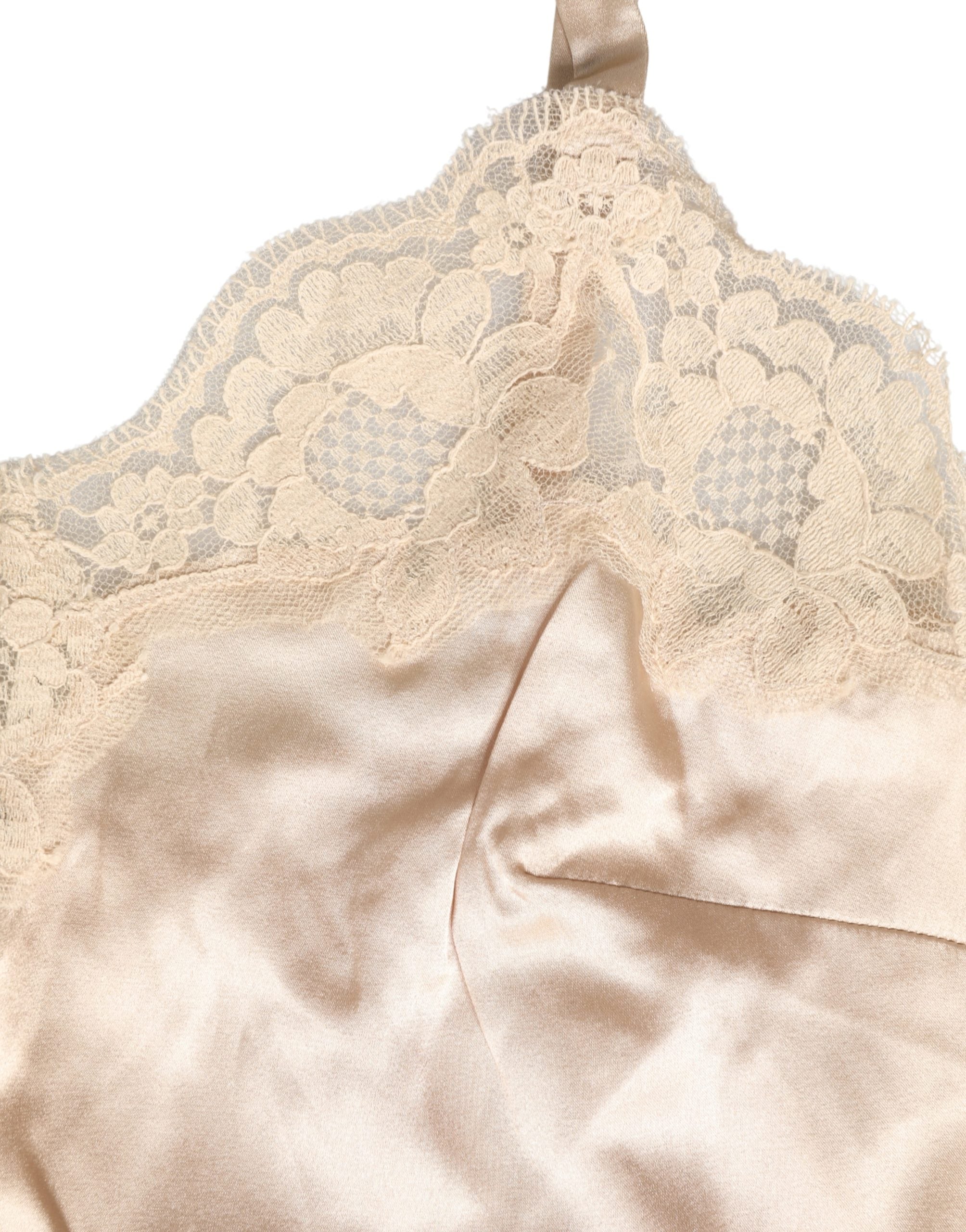 Dolce & Gabbana Beige Lace Silk Satin Tank Lingerie Women's Sleepwear