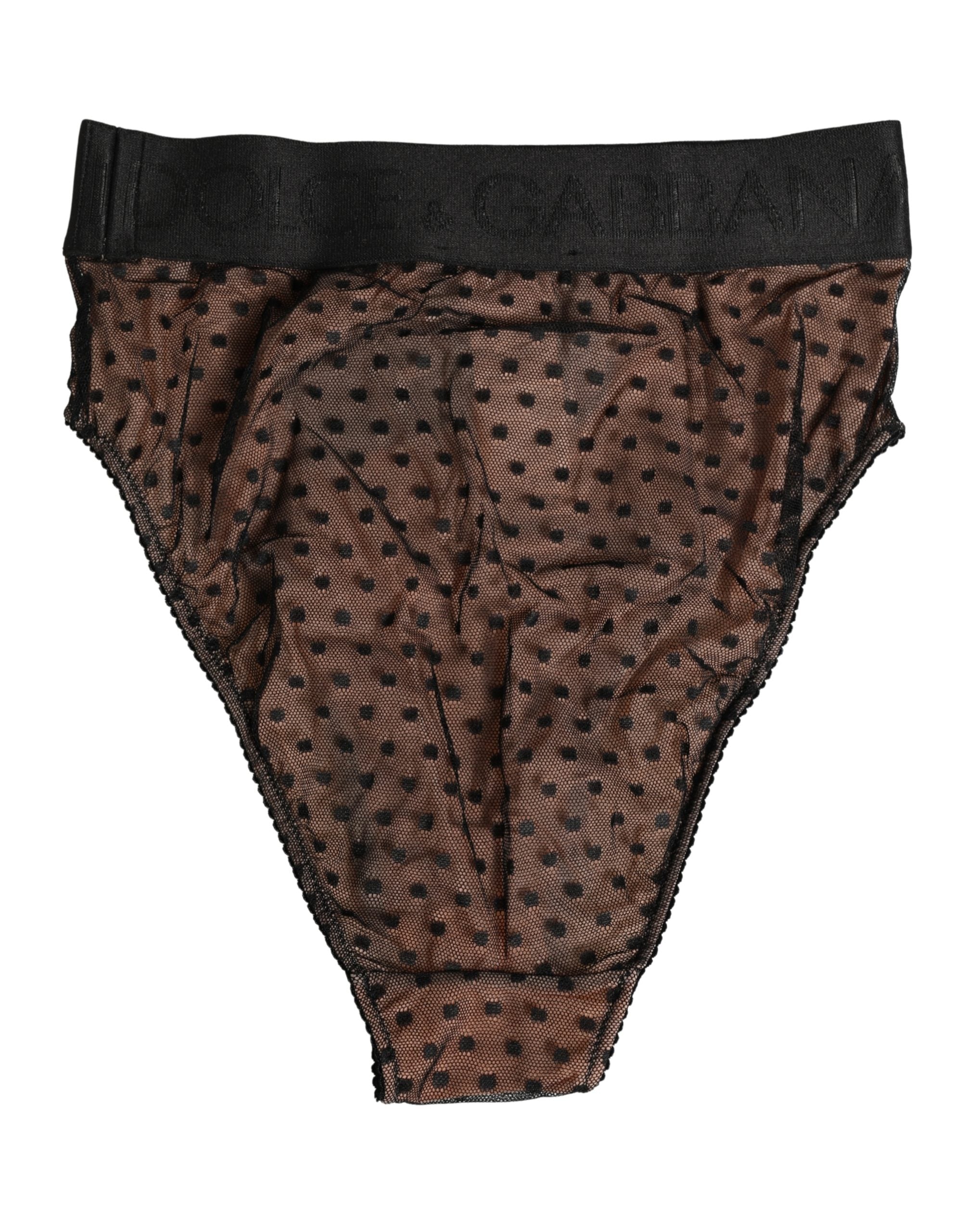 Dolce & Gabbana Black Beige Polka Dot Butterfly Brief Women's Underwear