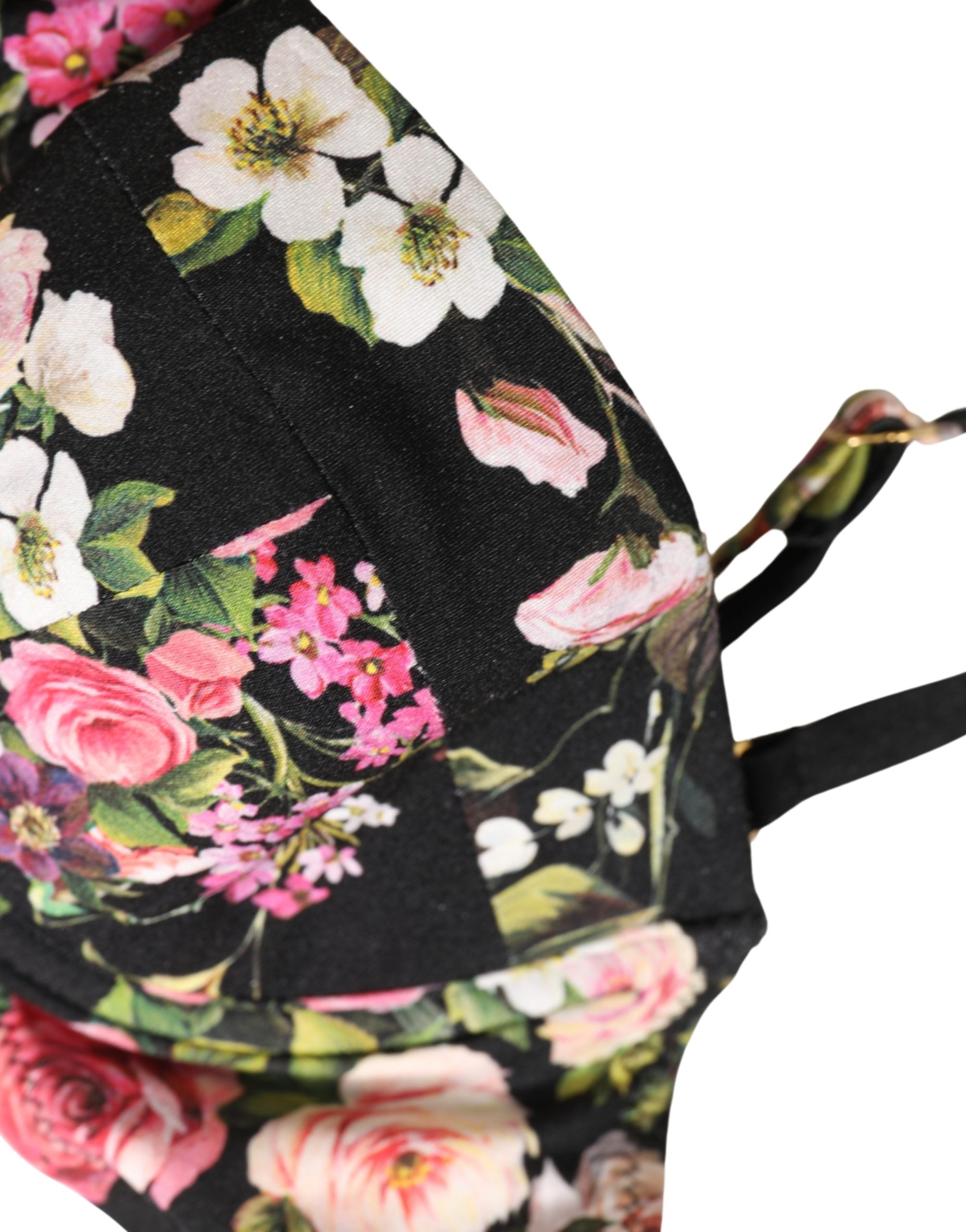 Dolce & Gabbana Black Floral Padded Balconnet Bra Women's Underwear