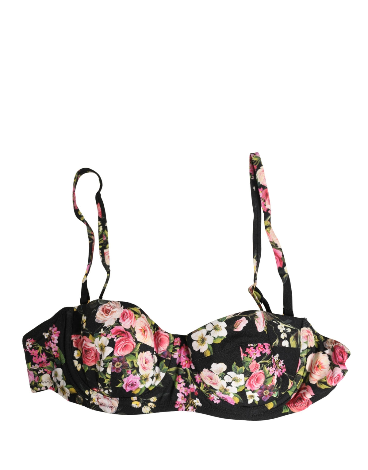 Dolce & Gabbana Black Floral Padded Balconnet Bra Women's Underwear