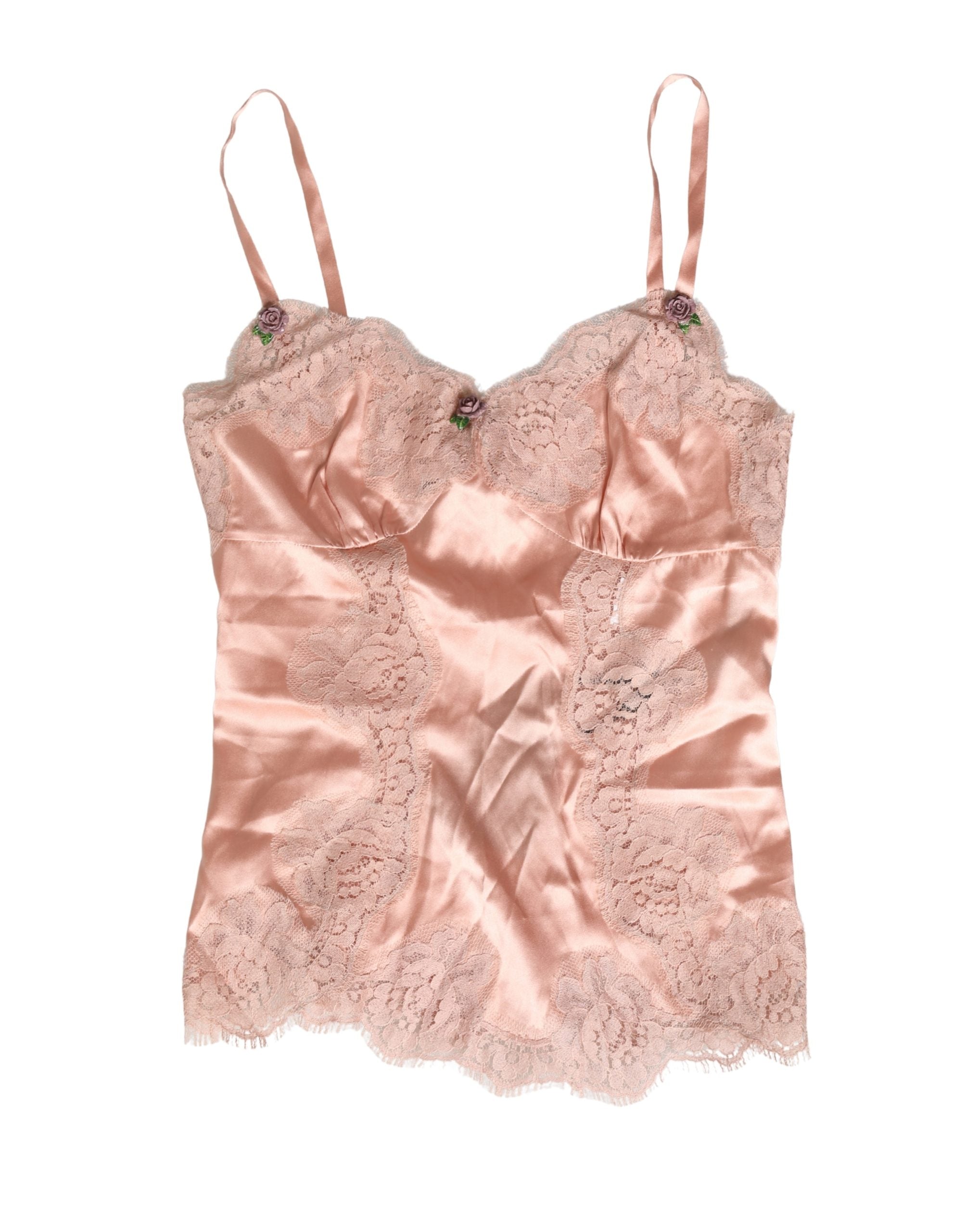 Dolce & Gabbana Pink Lace Silk Satin Tank Lingerie Women's Sleepwear