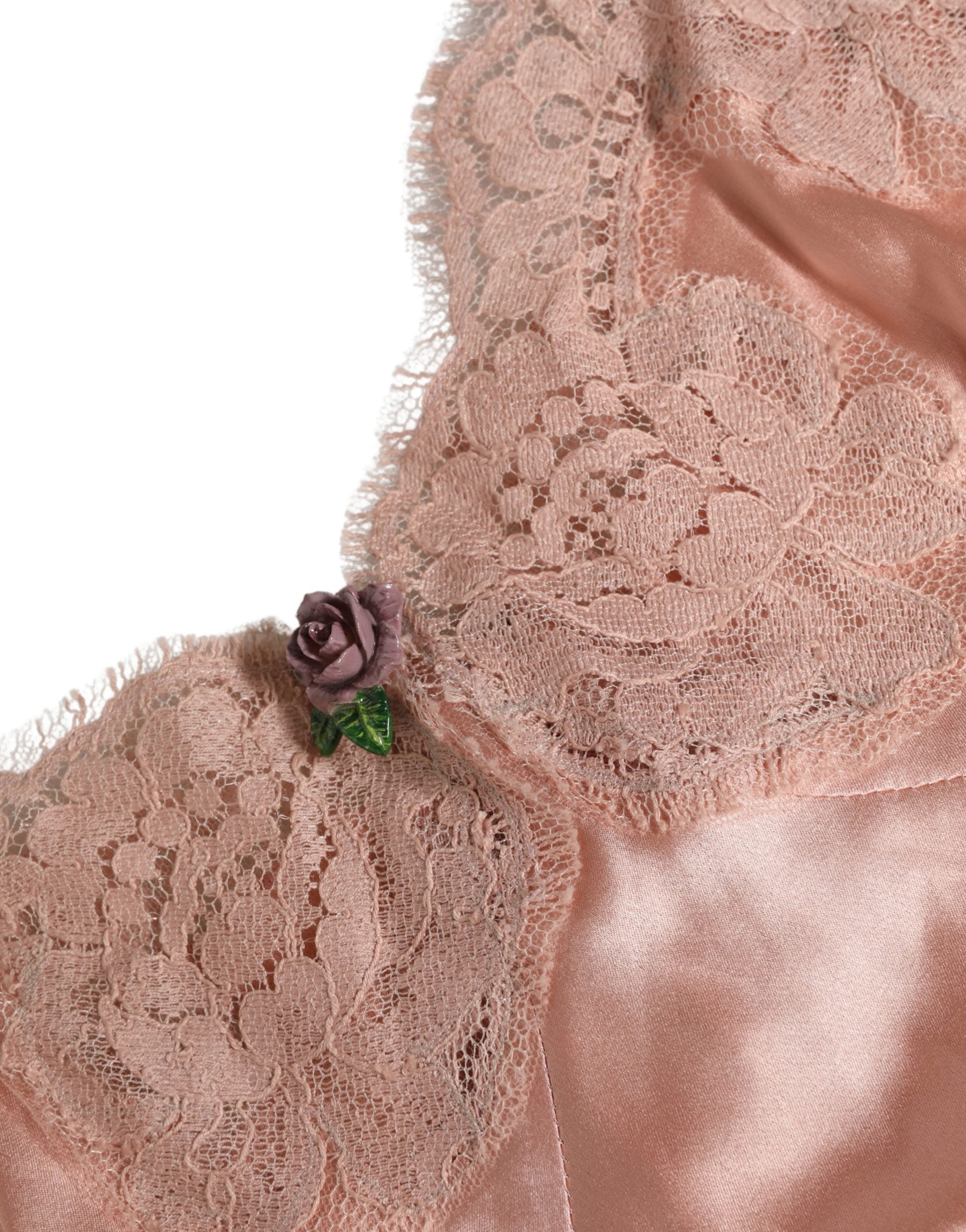 Dolce & Gabbana Pink Lace Silk Satin Tank Lingerie Women's Sleepwear