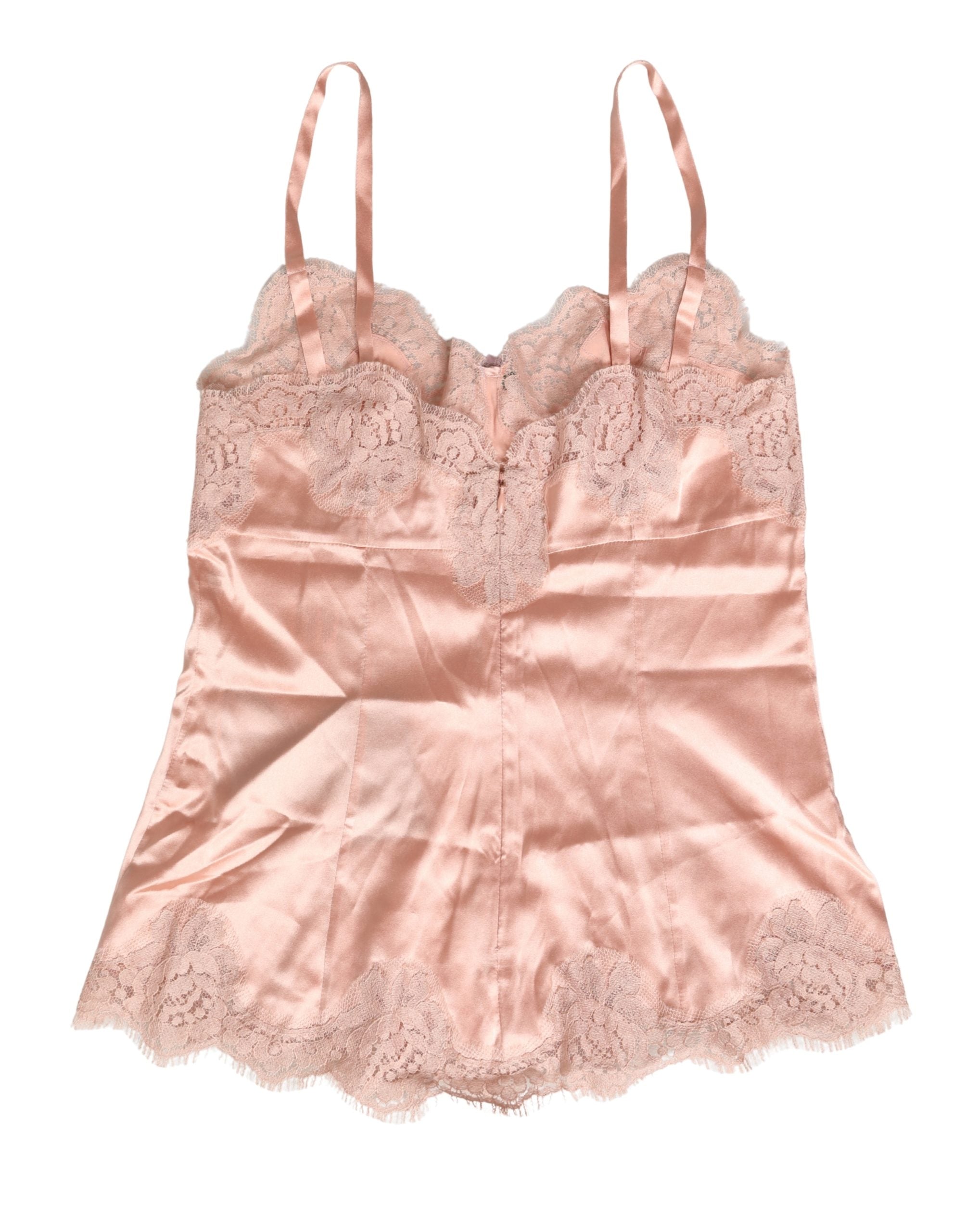 Dolce & Gabbana Pink Lace Silk Satin Tank Lingerie Women's Sleepwear