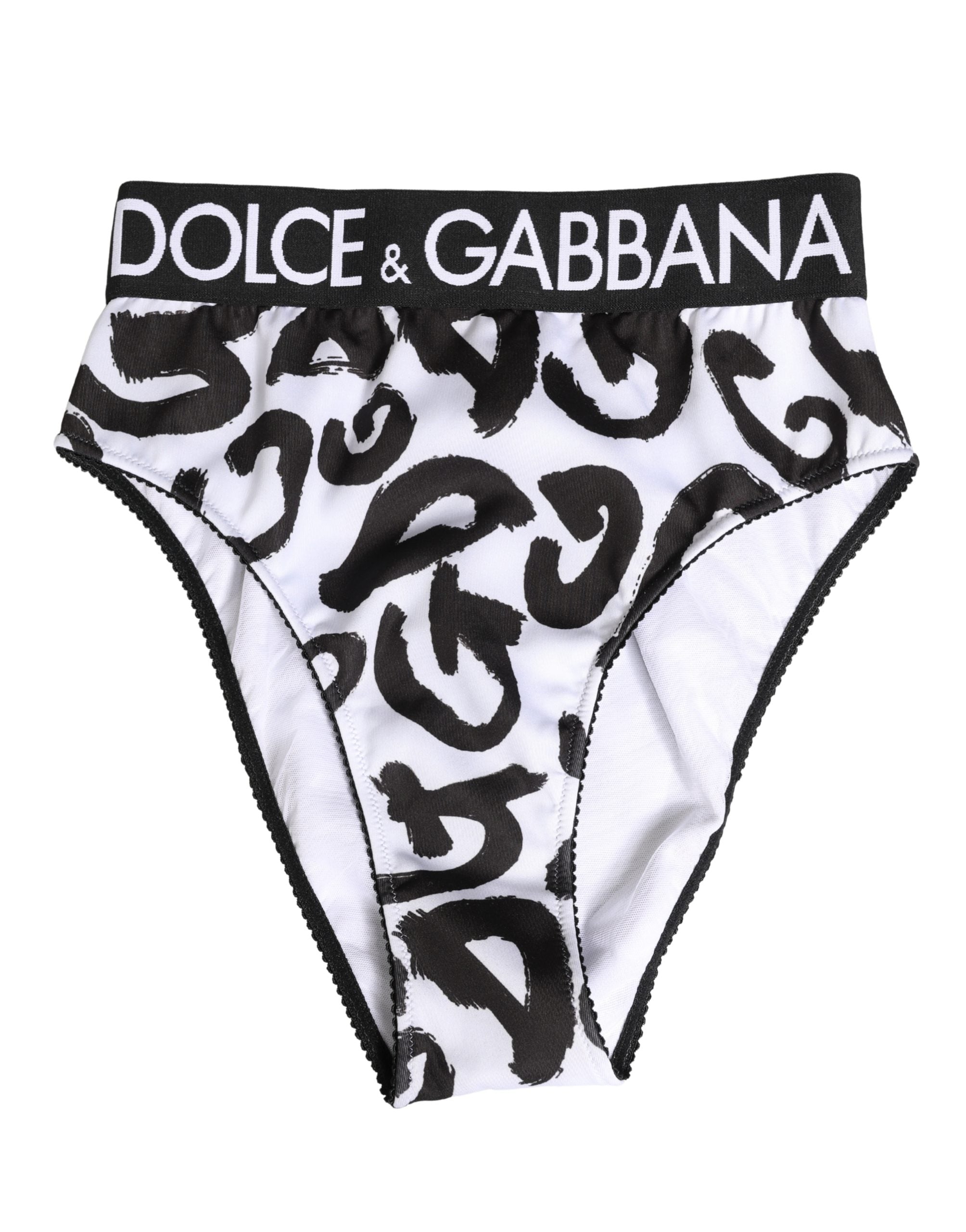 Dolce & Gabbana Black White Graphic Logo High Brief Women's Underwear