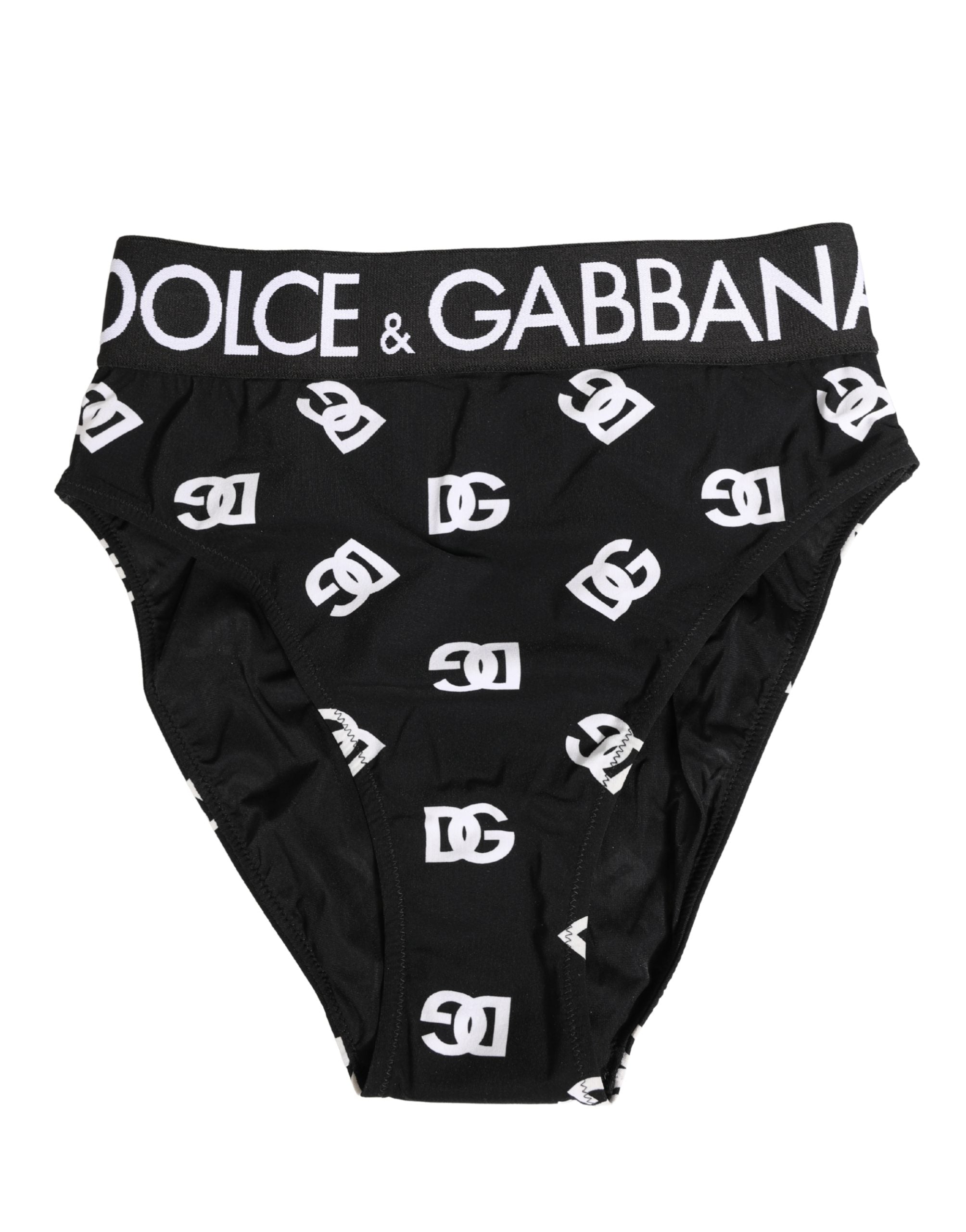 Dolce & Gabbana White Black Logo Waistband Midi Brief Women's Underwear