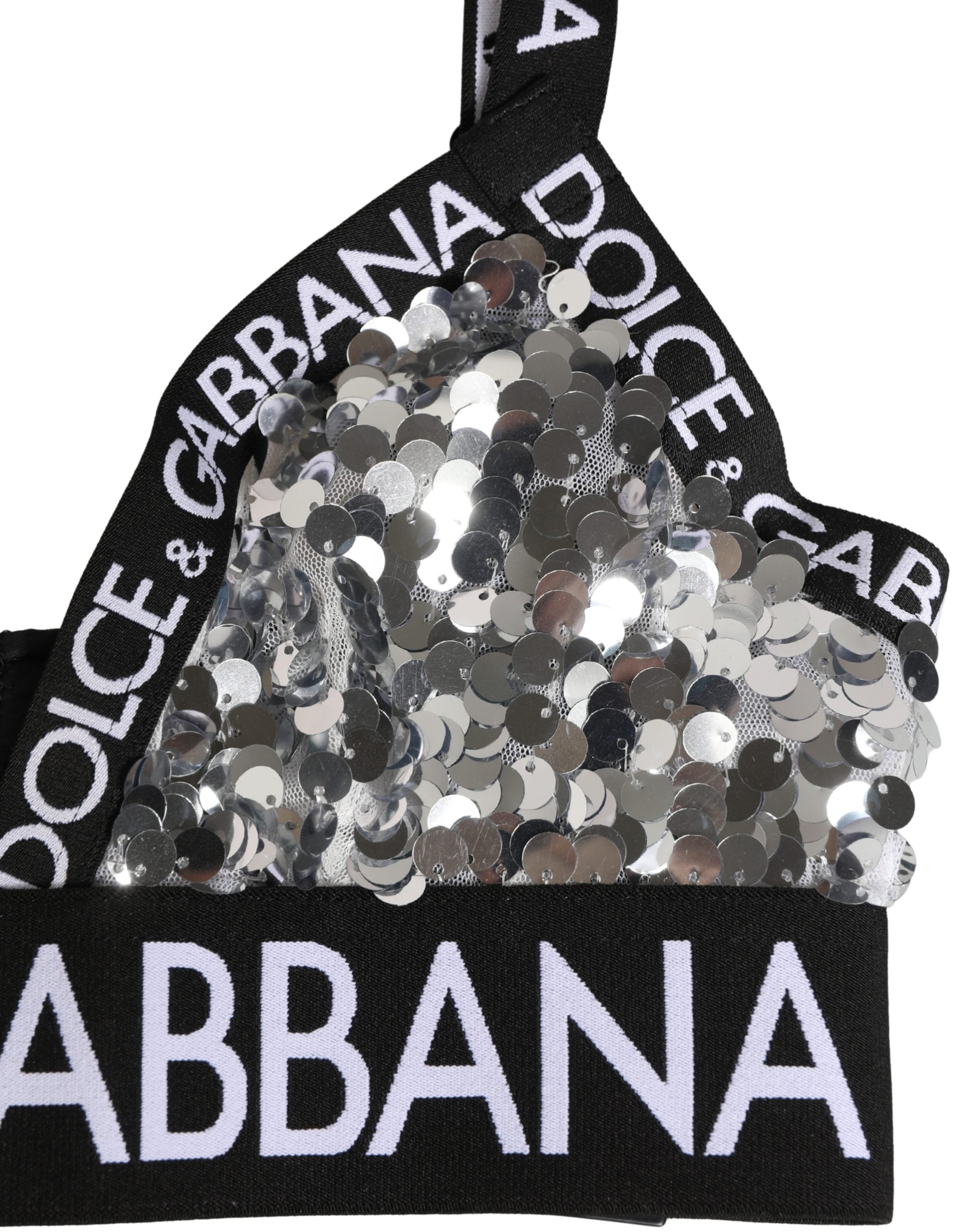 Dolce & Gabbana Silver Sequined Triangle Soft Cup Bra Women's Underwear