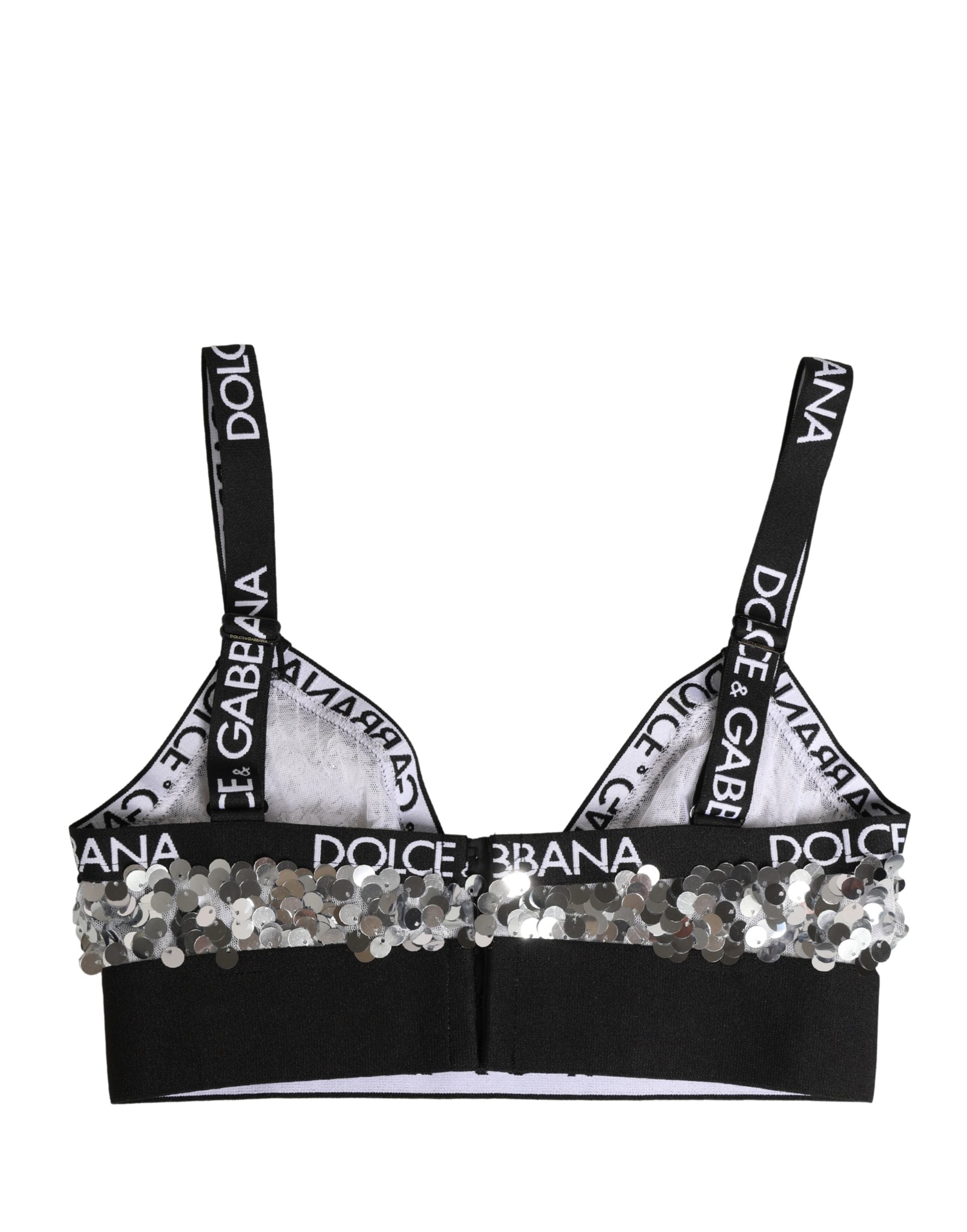 Dolce & Gabbana Silver Sequined Triangle Soft Cup Bra Women's Underwear