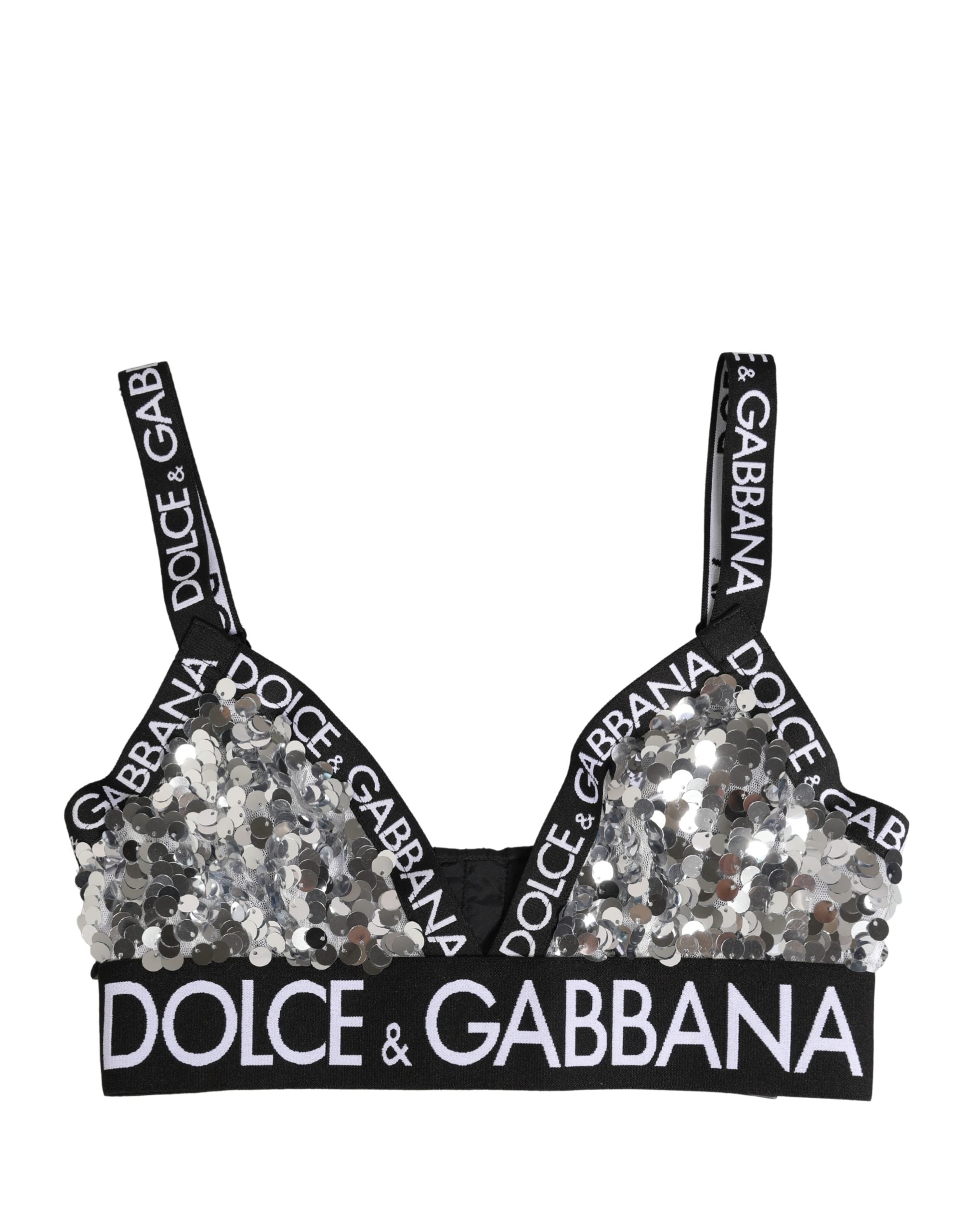 Dolce & Gabbana Silver Sequined Triangle Soft Cup Bra Women's Underwear